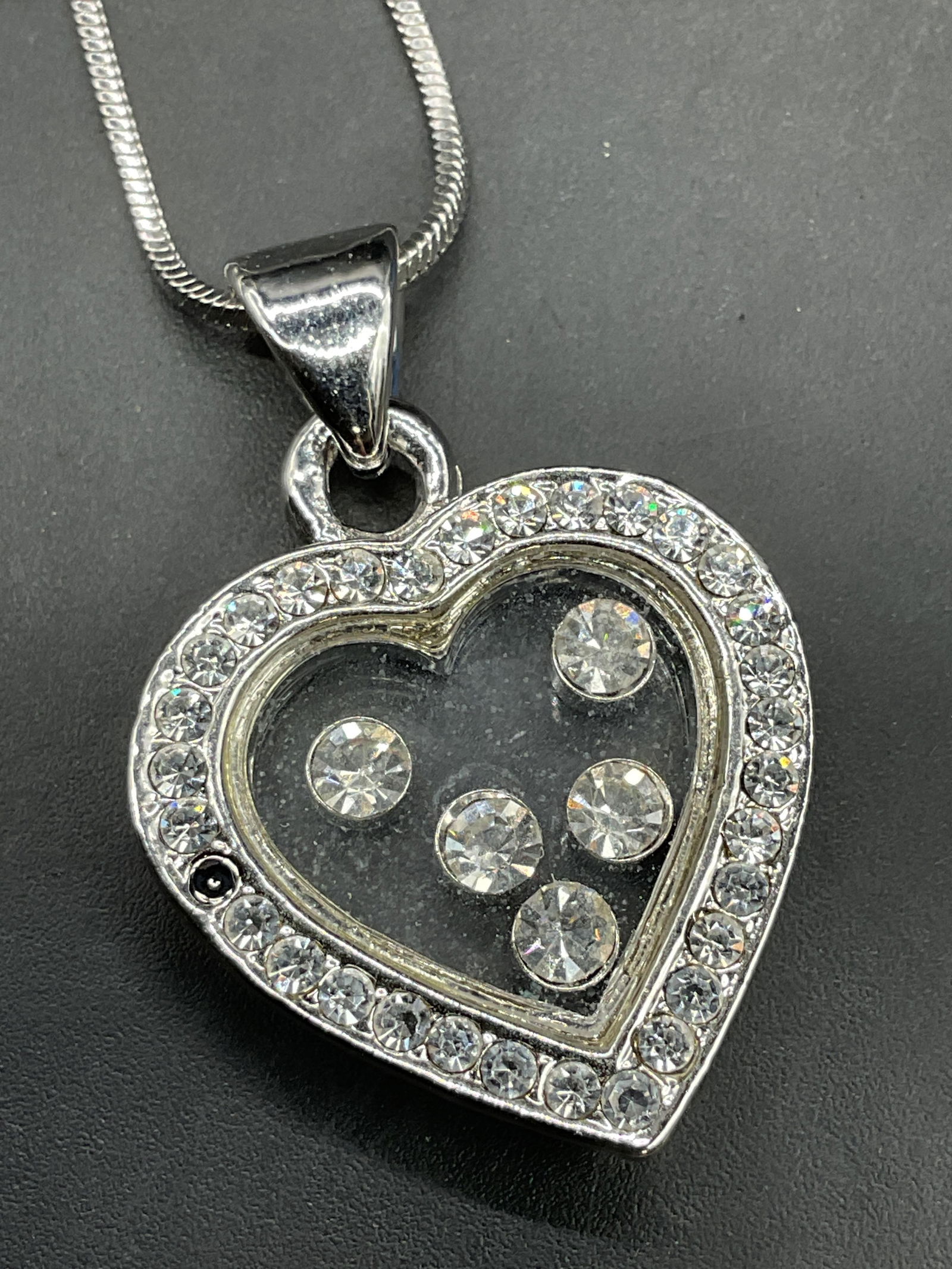 Silver Tone Crystal Heart Pendant Necklace (1 of 6)