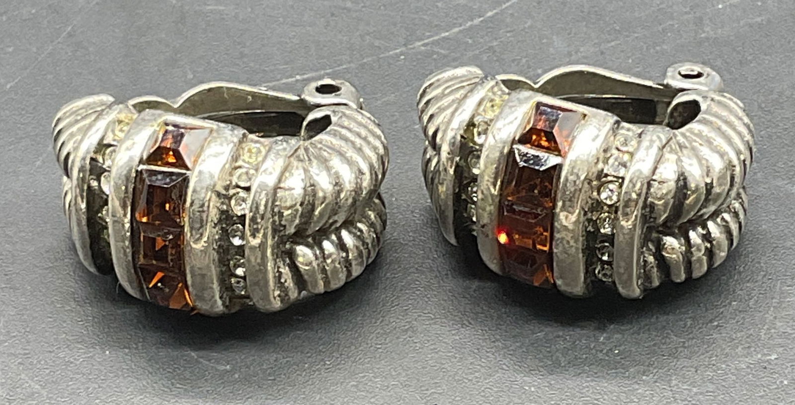Vintage Silver Tone Orange Crystal Earrings (1 of 6)