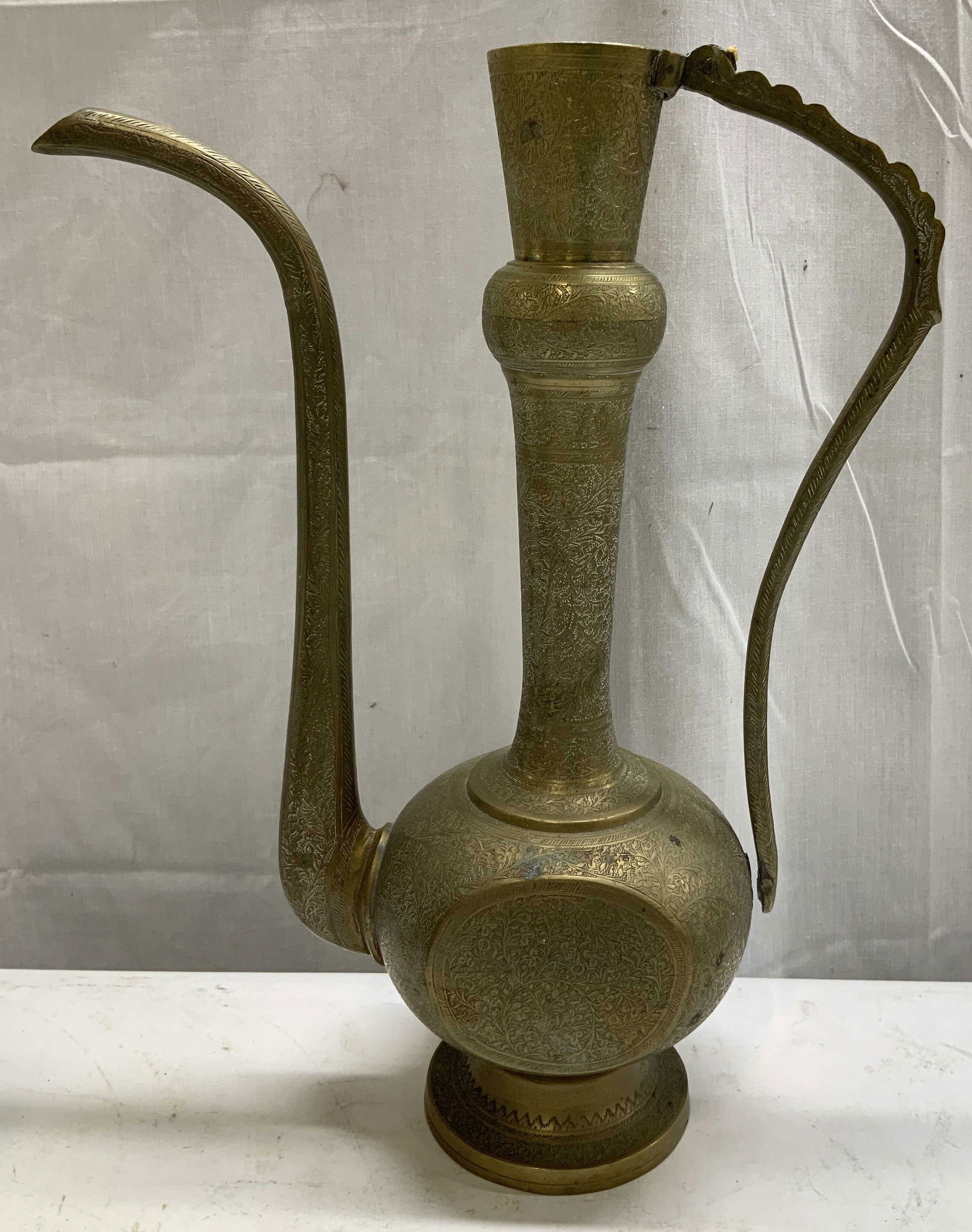 Vtg Middle Eastern Etched Floral Brass Ewer (1 of 7)
