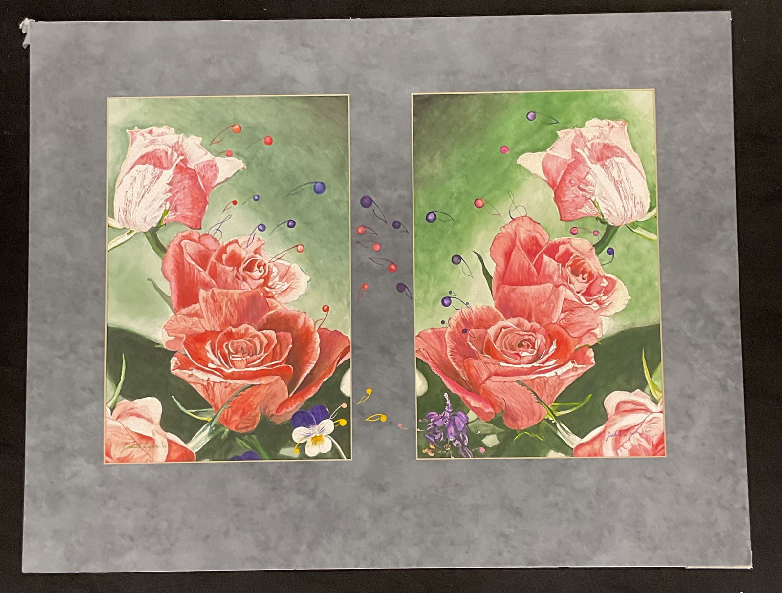 Signed Judith Lynn Roses Watercolor Painting 27in (1 of 6)