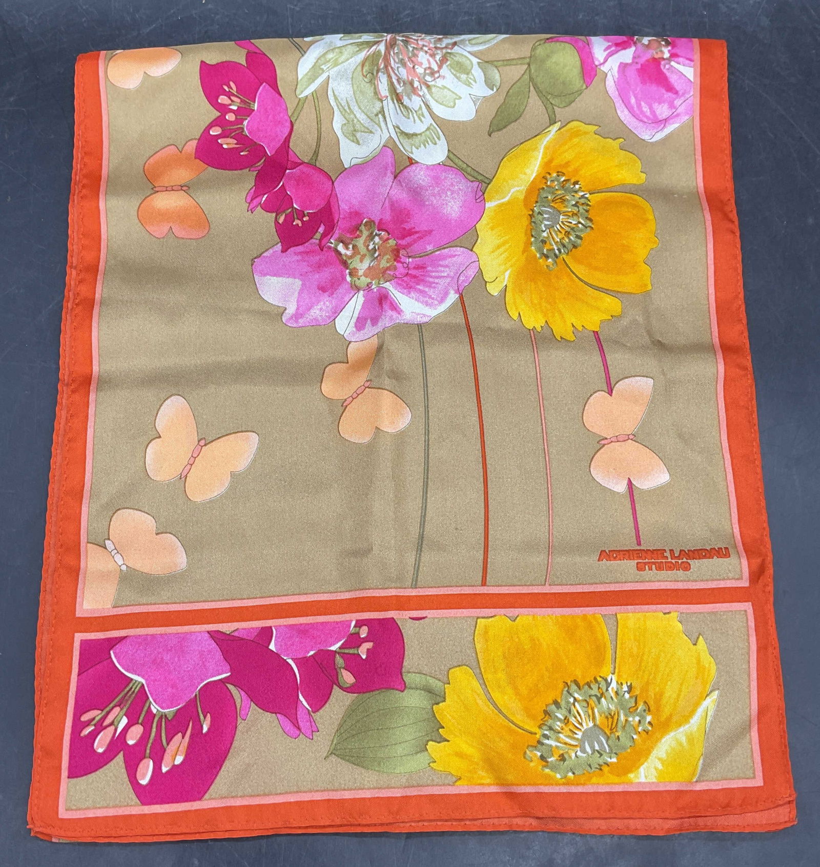 Adrienne Landau Orange Floral Silk Scarf (1 of 6)