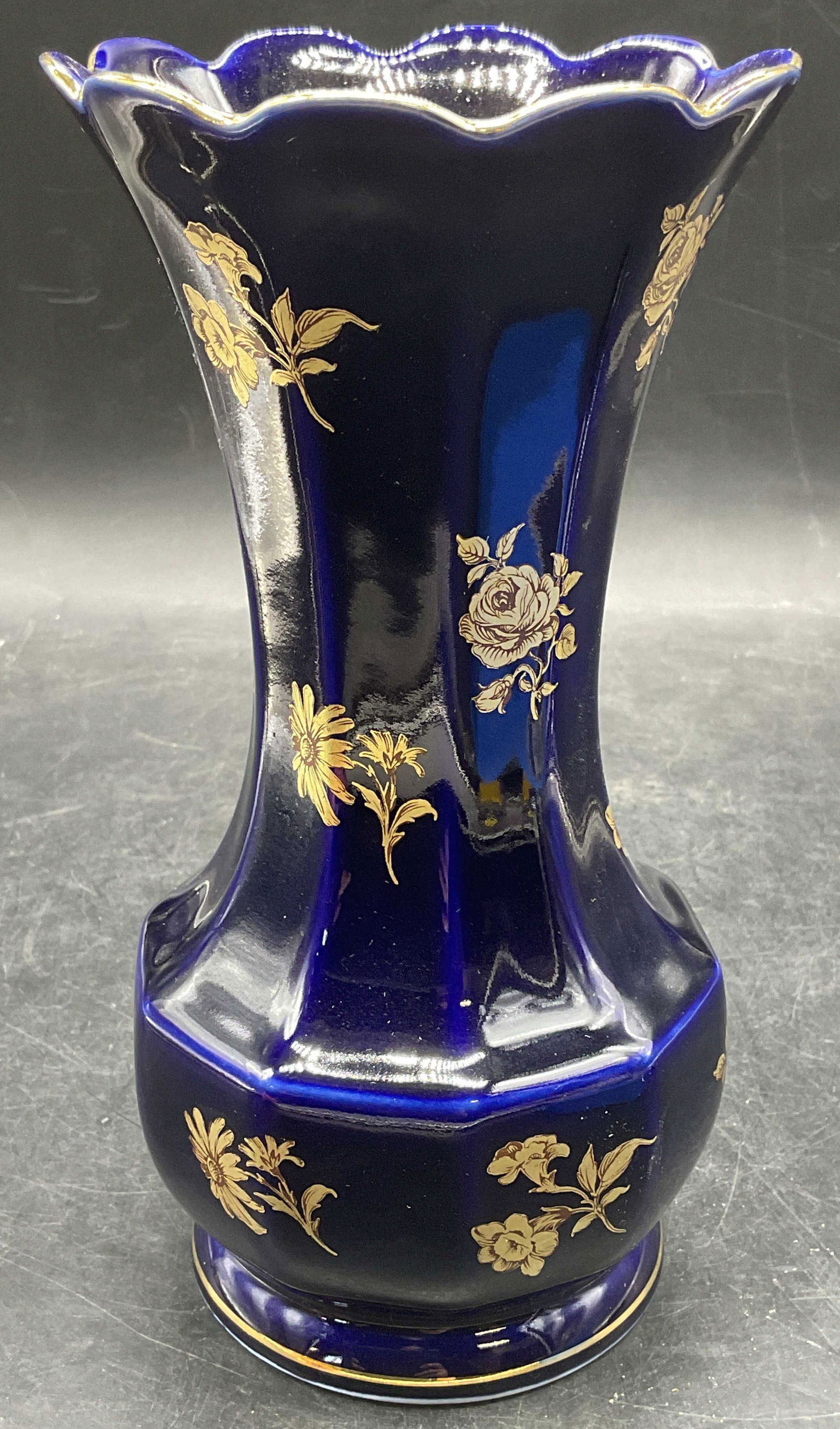 Bareuther Gilt Cobalt Porcelain Vase, Germany (1 of 6)