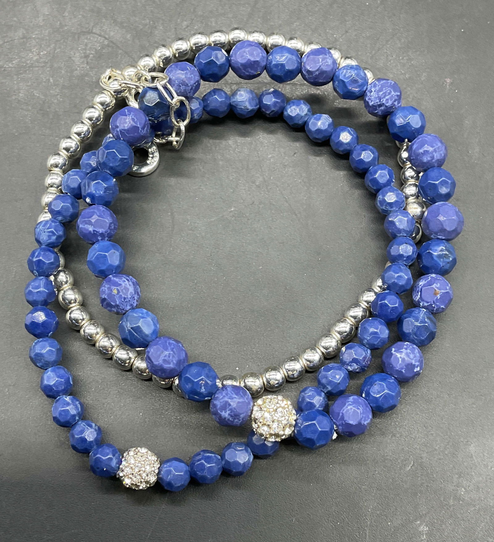 Anne Klein Silver Tn Blue Beaded Bracelet (1 of 6)