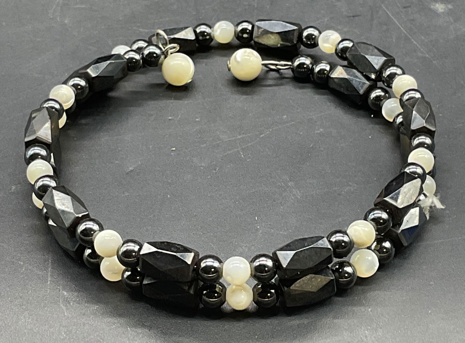 Hematite & Mother of Pearl Beaded Bracelet (1 of 6)