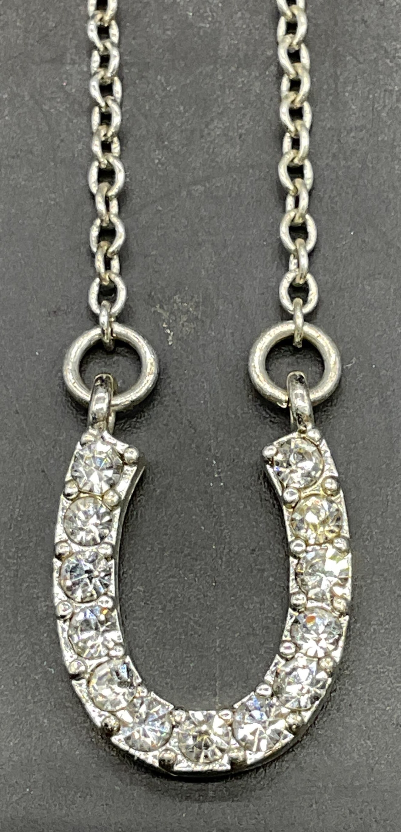 Silver Tone Crystal Horseshoe Necklace (1 of 6)