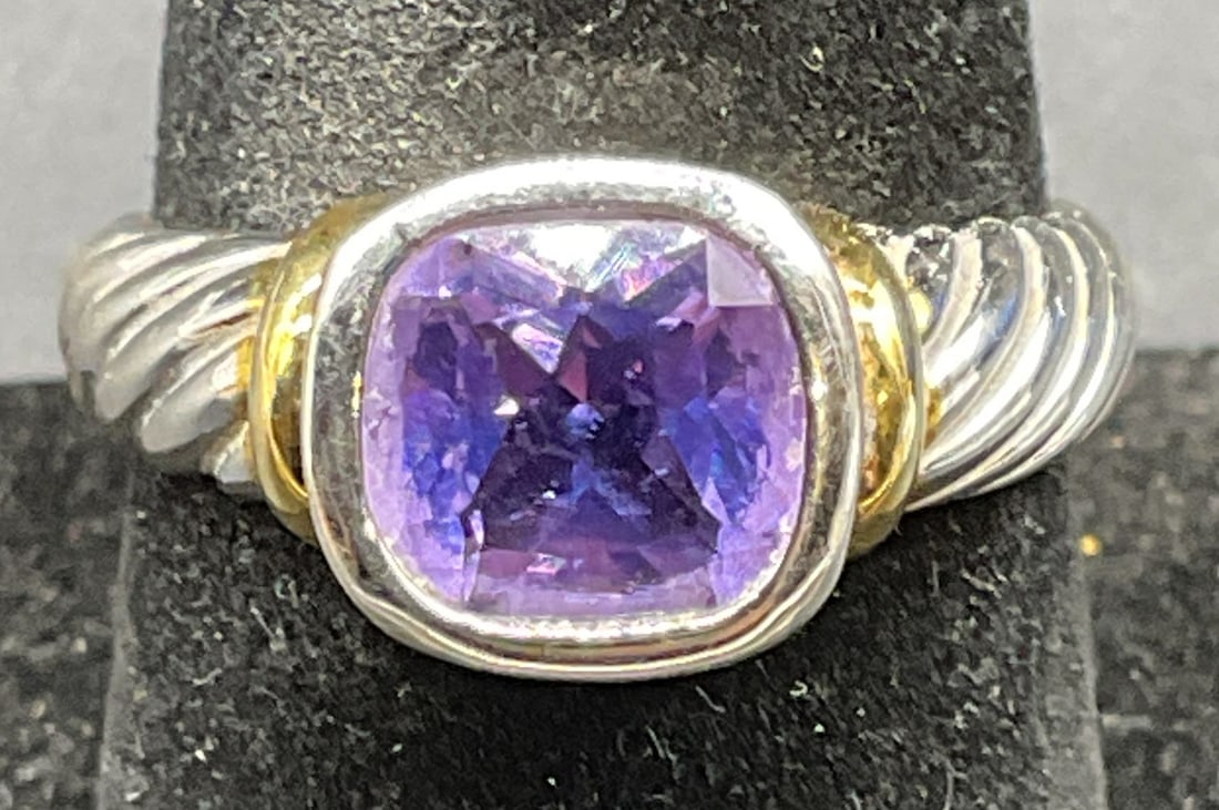 Silver Gold Tone Purple Crystal Cable Ring (1 of 6)