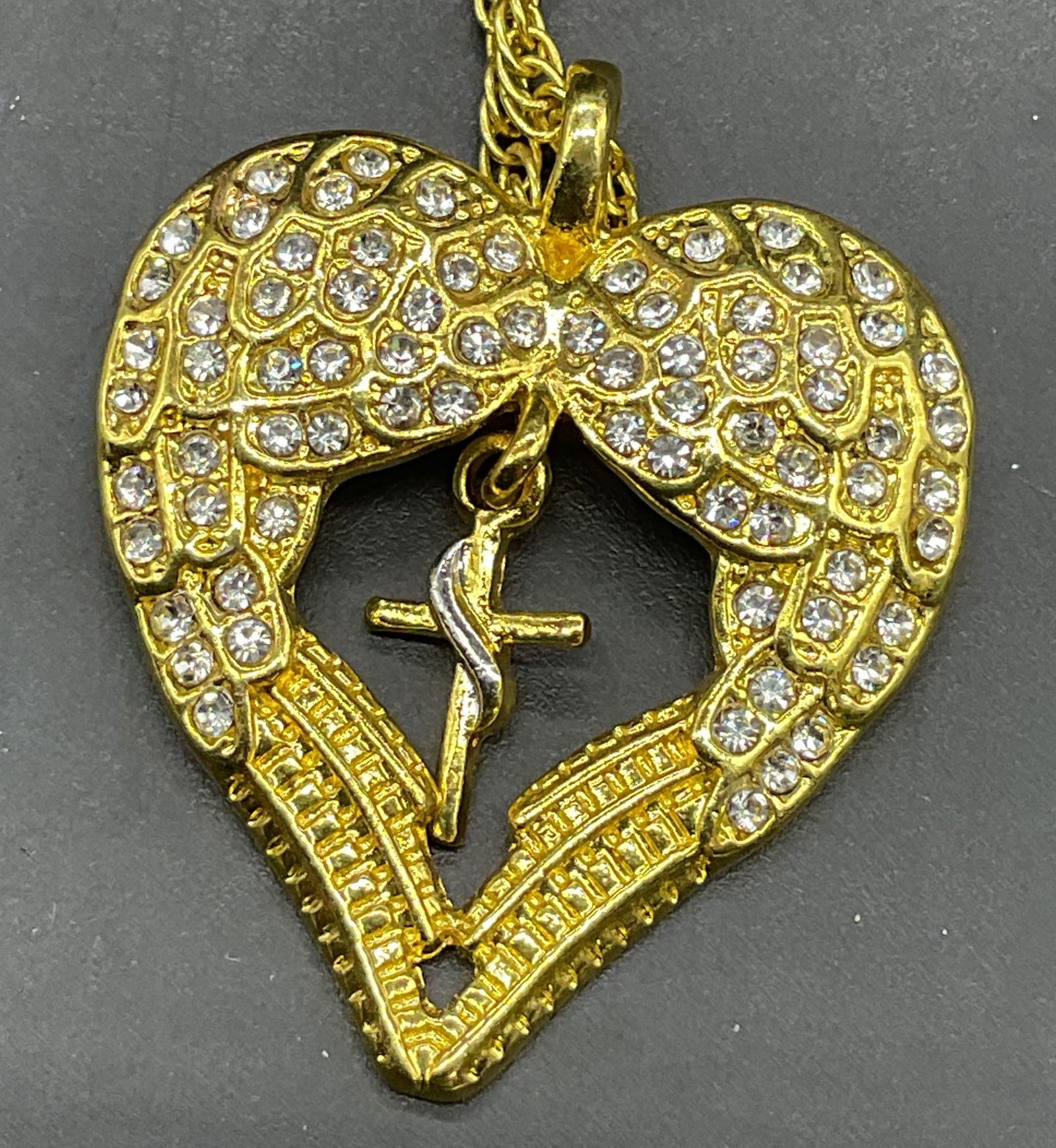Gold Tone Heart Cross Pendant Necklace (1 of 6)