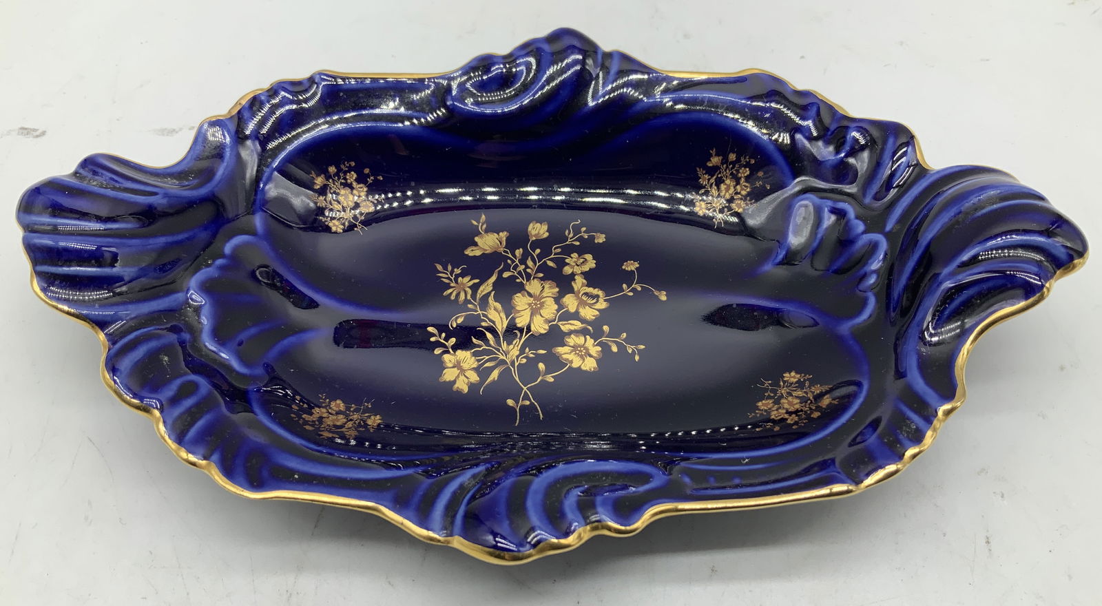 Vtg Limoges Castel Cobalt & Gilt Trink Dish FRANCE (1 of 6)