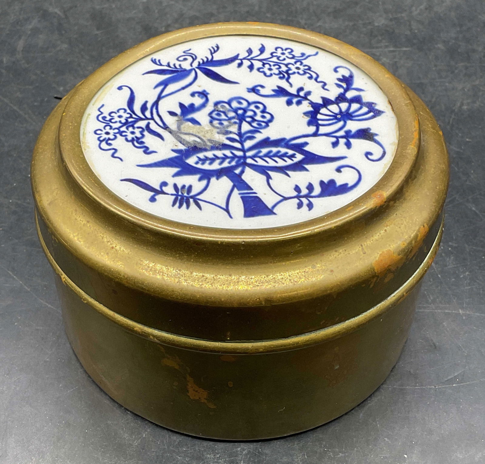 Vintage Brass & Floral Porcelain Round Box (1 of 6)