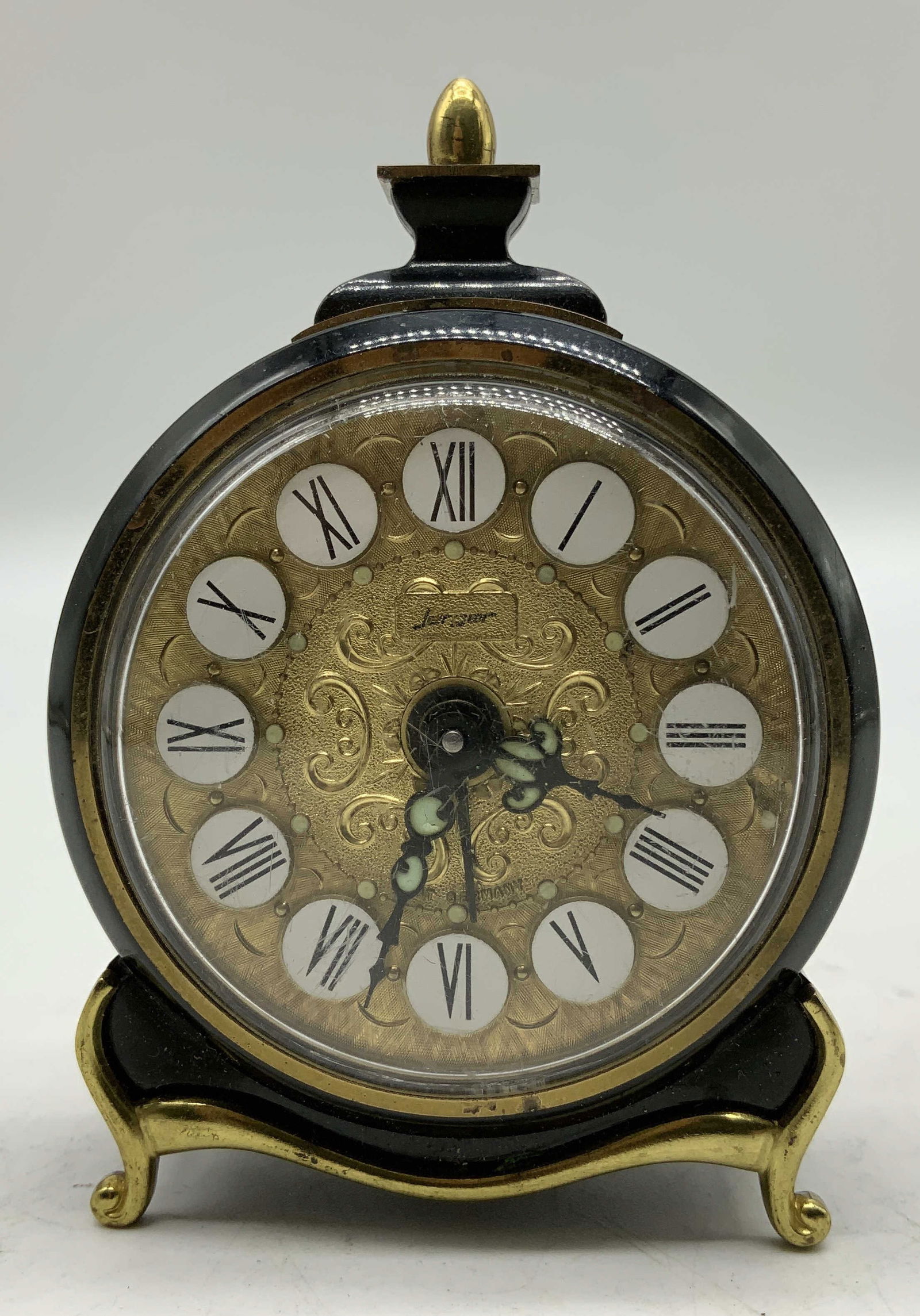 Vntg Jerger Black & Gilt Alarm Clock WEST GERMANY (1 of 6)