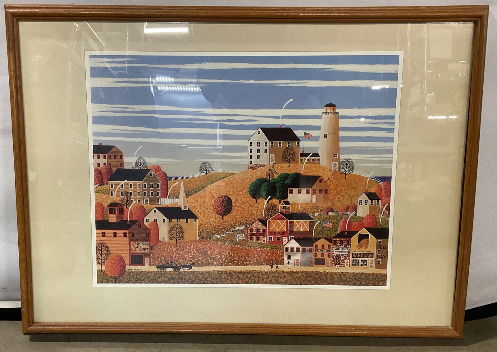 Framed Leo Bryant Folk Art Town Lithograph (1 of 6)