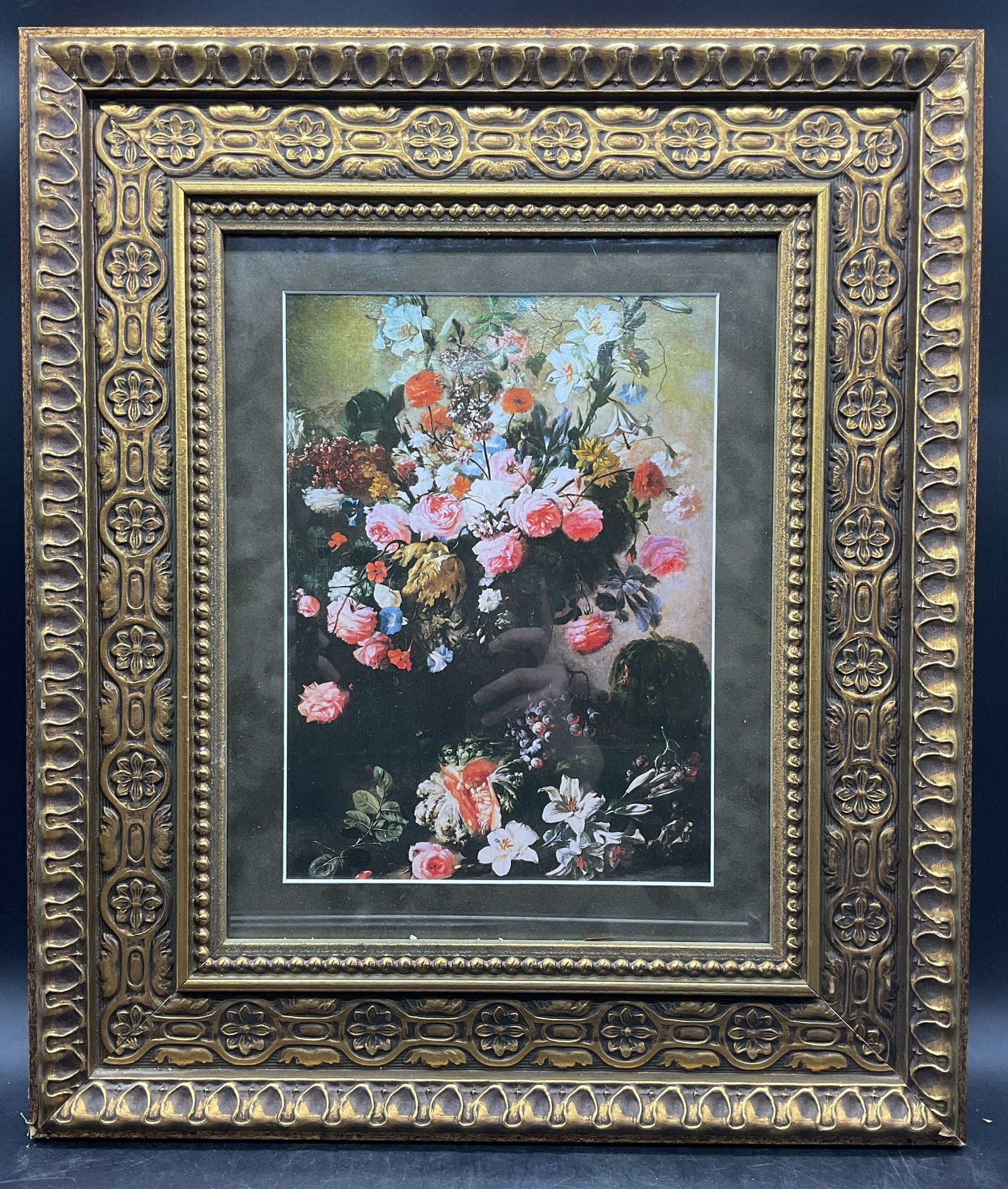Gilt Framed Still Life Flowers Fruit Lithograph (1 of 6)