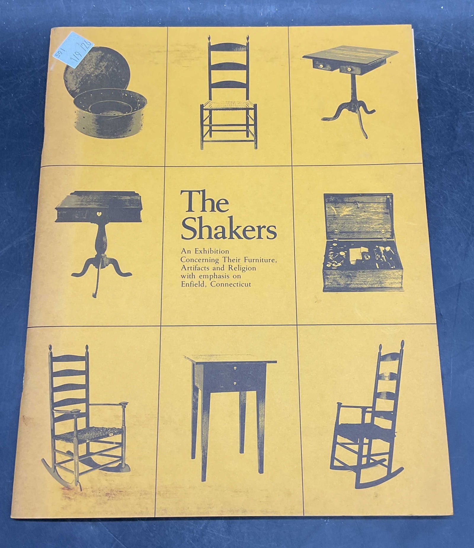 1975 The Shakers Connecticut Exhbt Catalog Illustr: Softcover exhibition catalog for The Shakers, Connecticut, 1975. Illustrated. Measures approx 11 x 8.5 inches. Wear to cover, pages, and binding consistent with exposure. Property of Upper East Side F