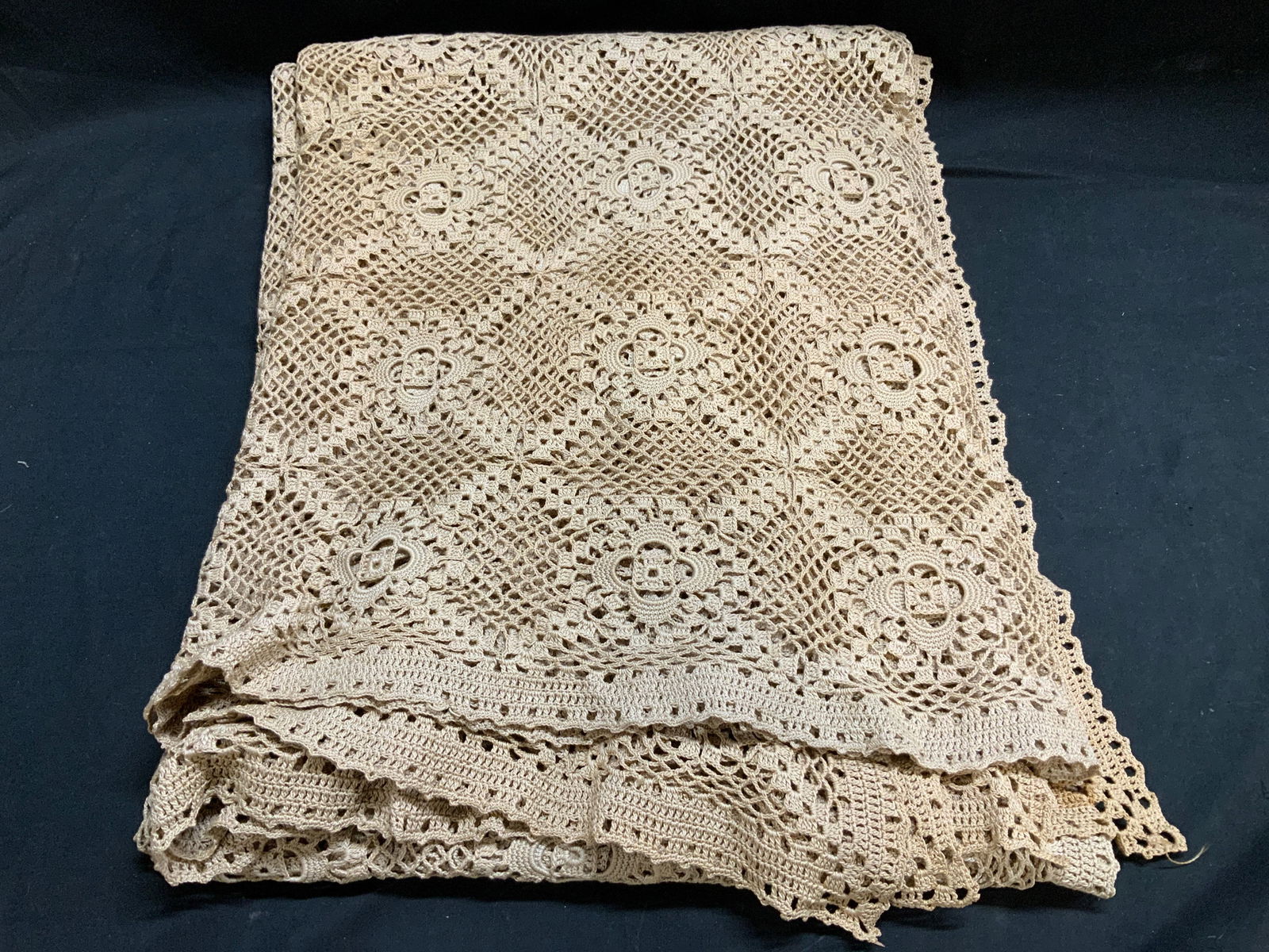 Vntg Cream Lace Rectangular Tablecloth - 4