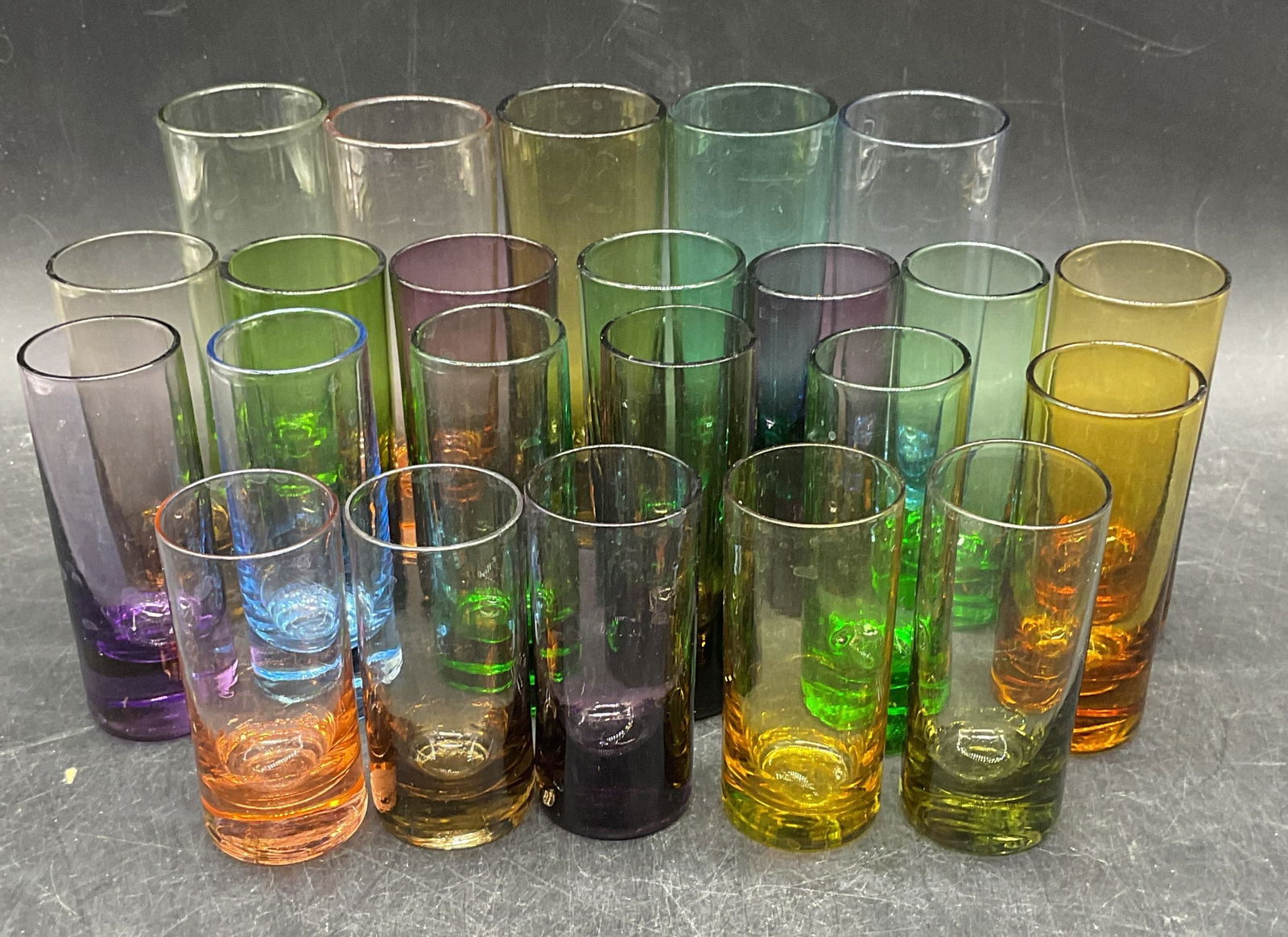 Lot 23 Colored Glass Tall Shot Glasses (1 of 8)