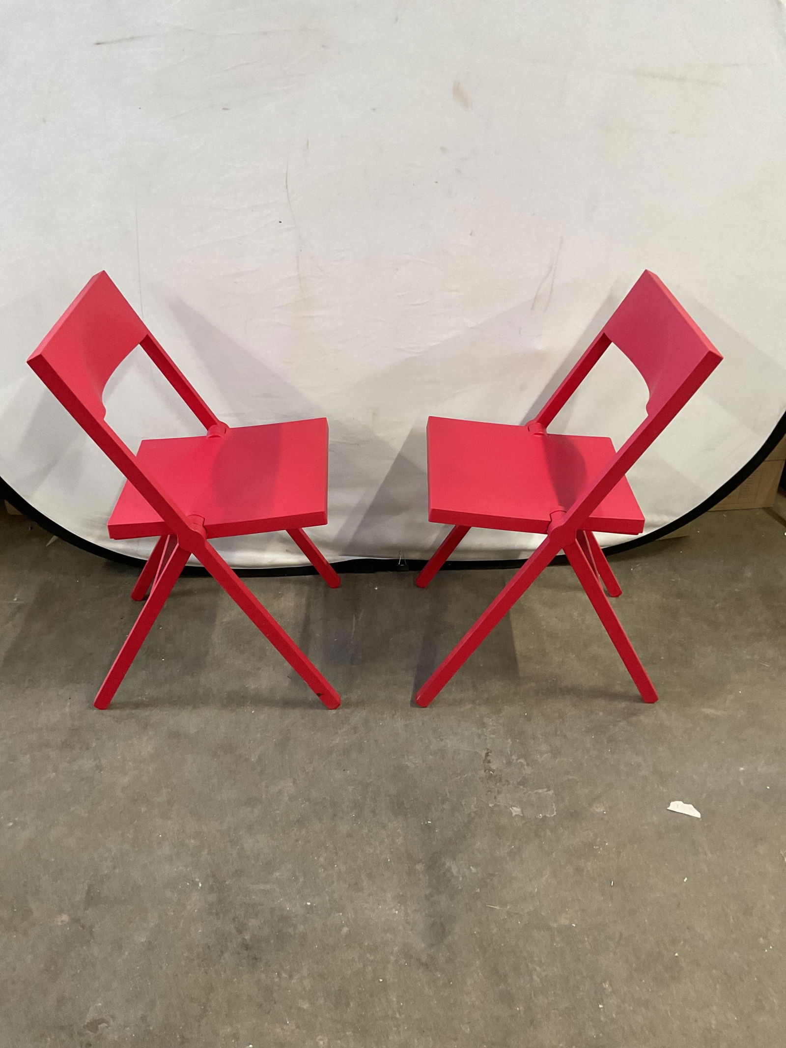 Pair Red Plastic Folding Chairs - 4