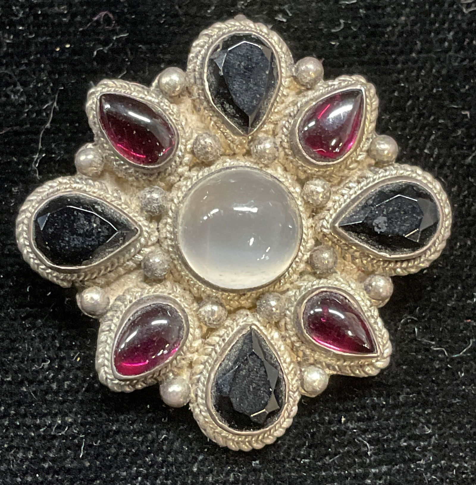Vintage Sterling Semiprecious Flower Brooch (1 of 6)