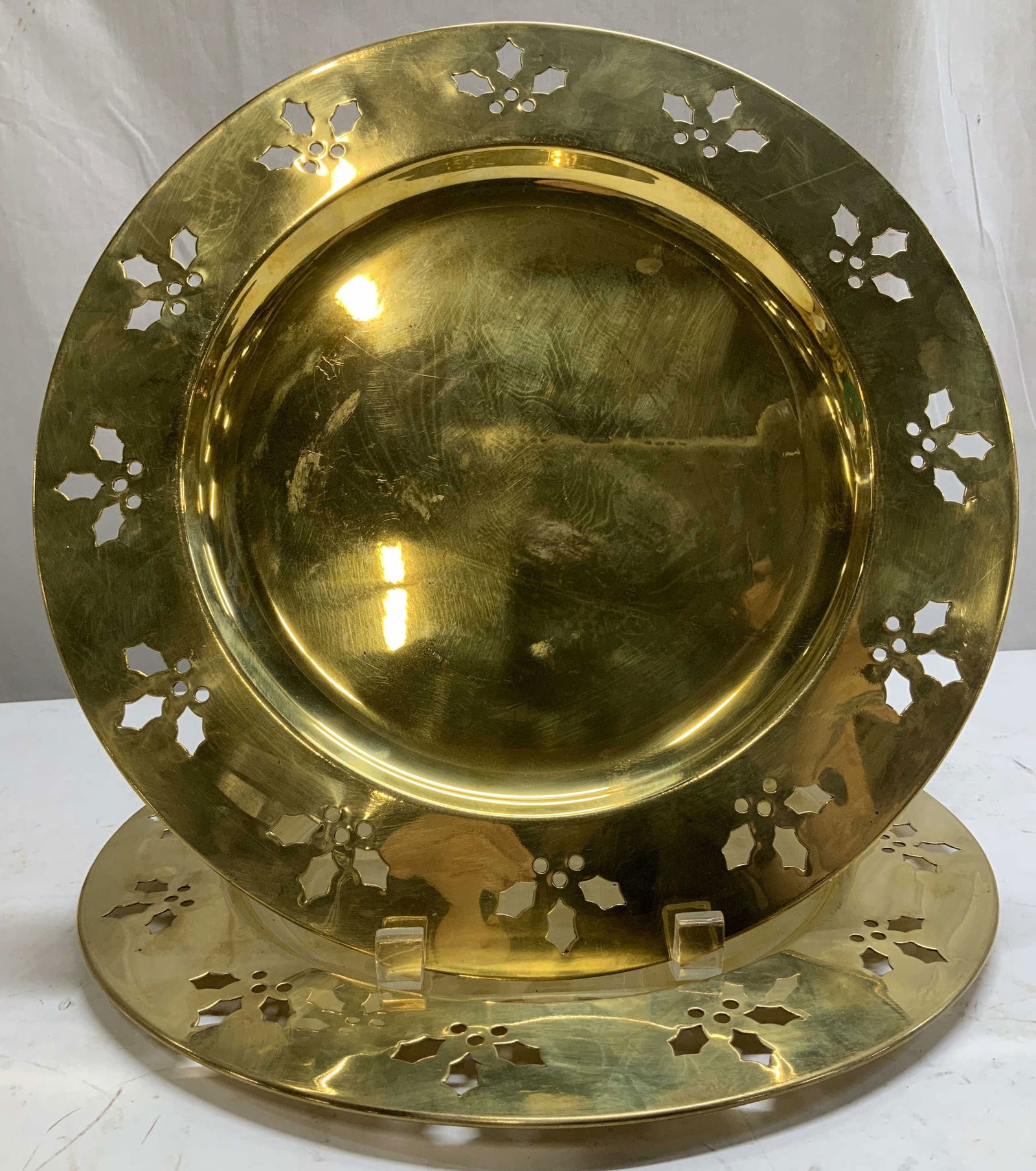 Set 2 Holly Leaves Brass Charger Plates INDIA (1 of 6)