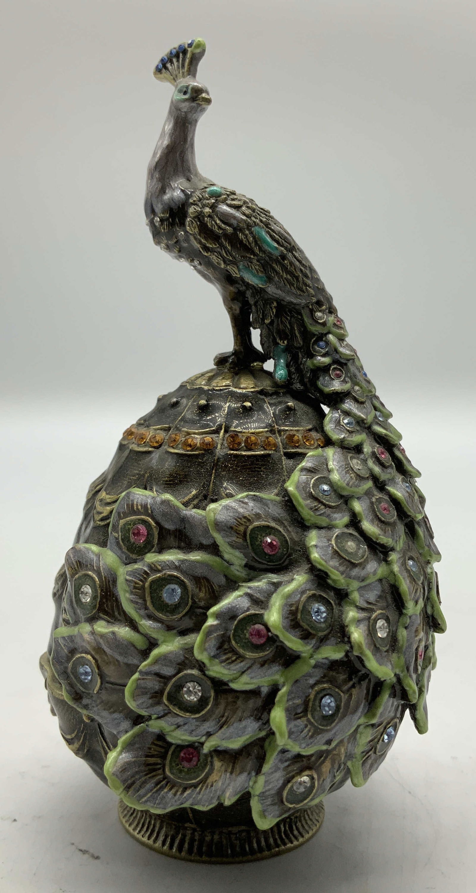 KD Enameled Rhinestone Peacock on Egg Trinket Box (1 of 6)