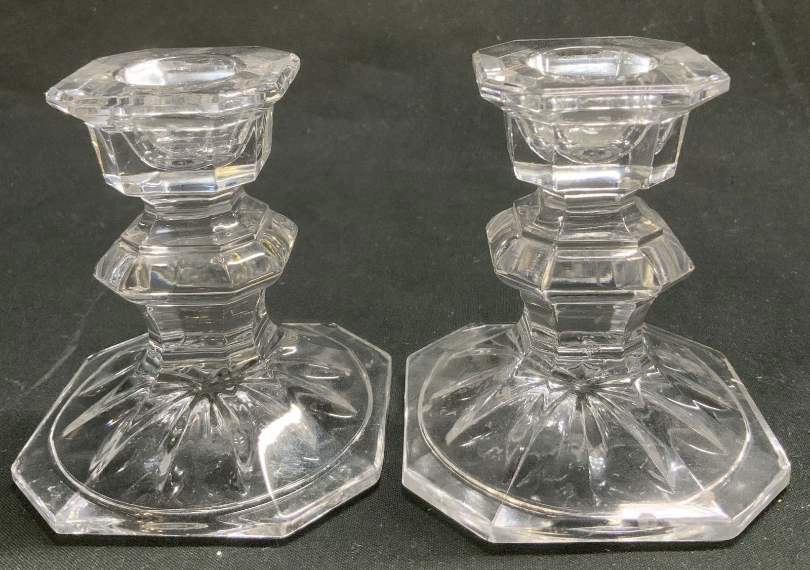 Vtg Pair Clear Crystal Candlestick Holders (1 of 6)