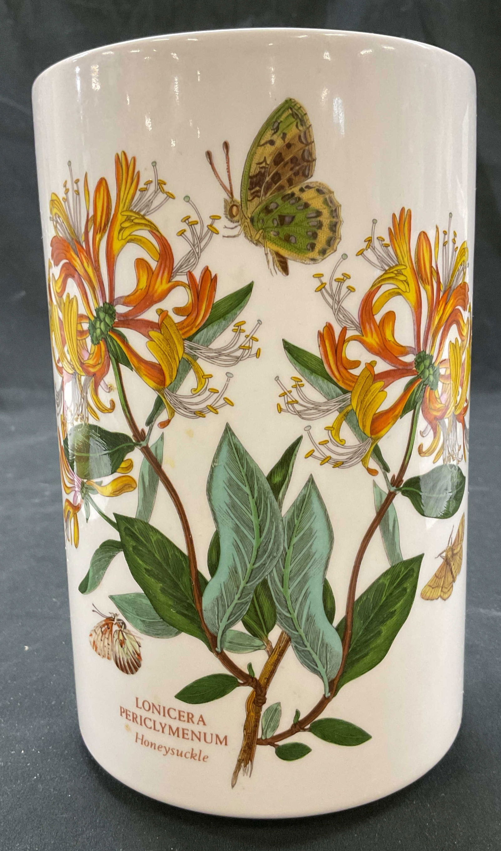 Portmeirion Botanic Garden Honeysuckle Jar England: Portmeirion Botanic Garden Honeysuckle porcelain jar. Marked on underside, reads as follows The Botanic Garden circa 1818 Portmeirion Susan Williams Ellis Made In England 1972 Dishwasher Proof Oven To