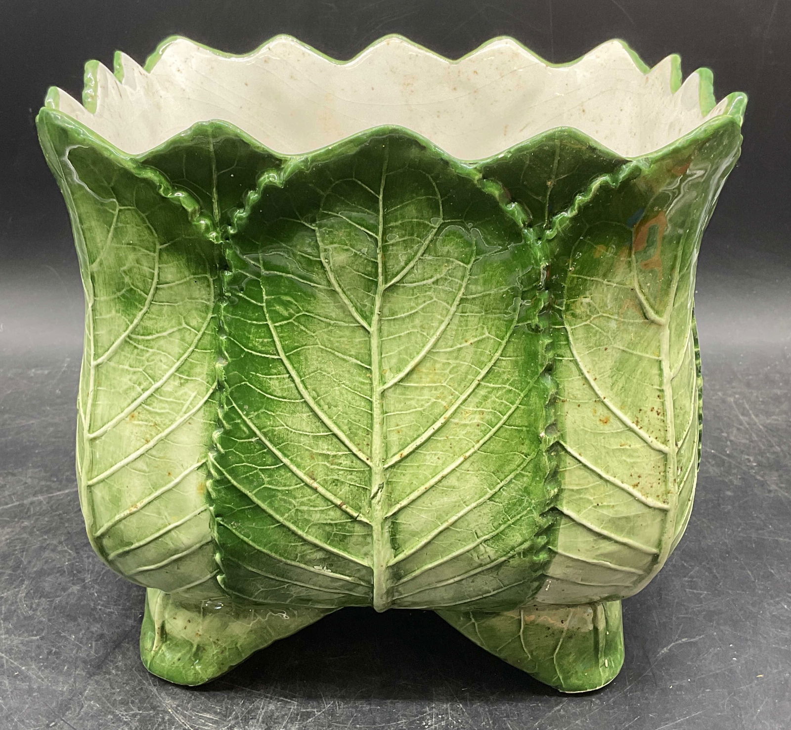 Vintage Green Cabbage Leaf Ceramic Planter (1 of 6)