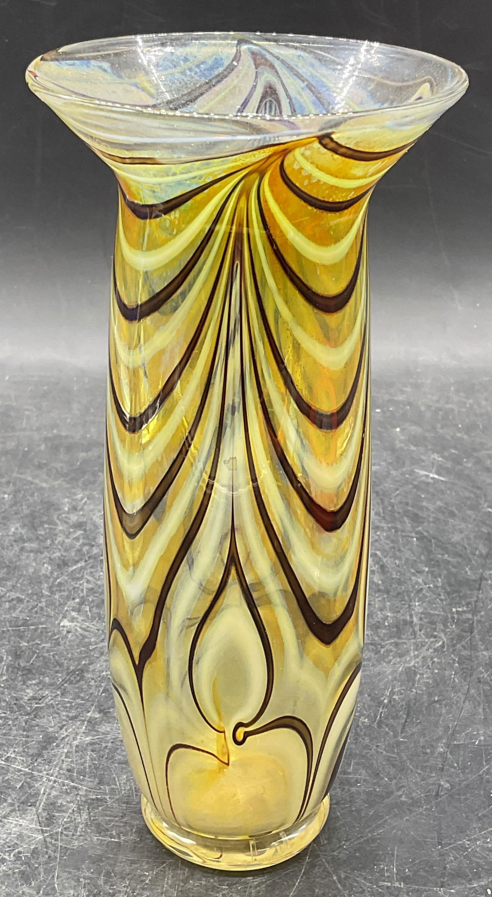 Signed Hand Blown Feather Pull Art Glass Vase (1 of 6)