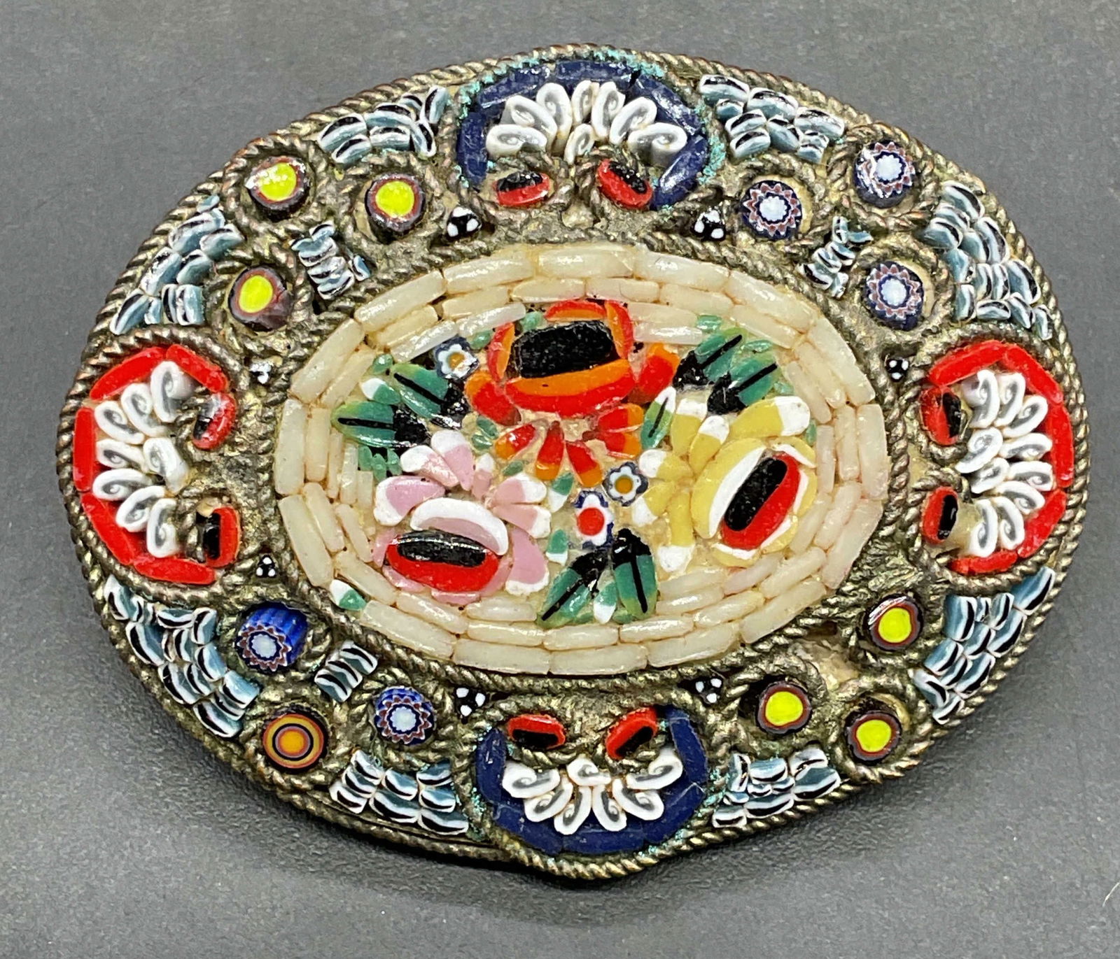 Vintage Floral Micro Mosaic Brooch, Italy (1 of 7)