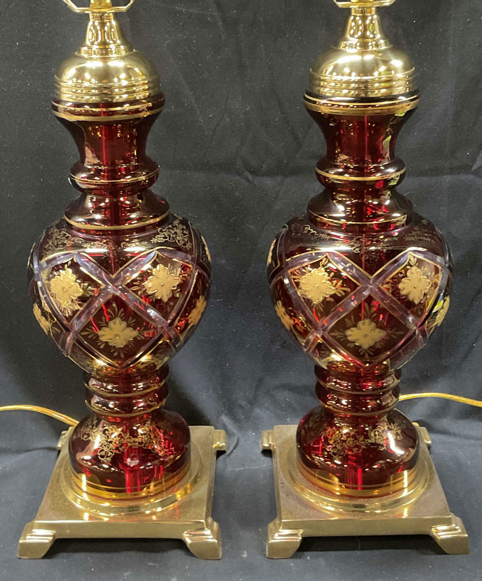 Pair Ruby to Clear Gilt Glass Table Lamps (1 of 7)