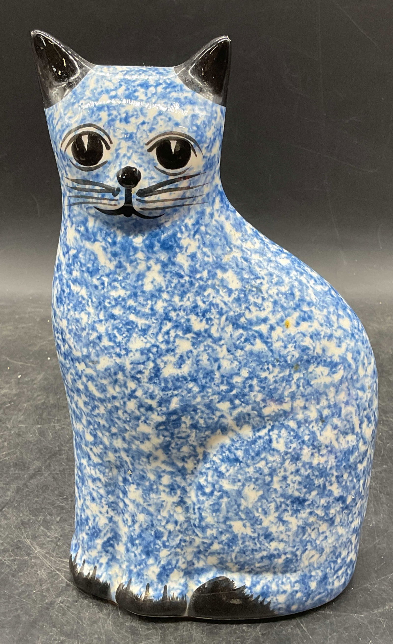 Blue & White Spongeware Ceramic Cat Figurine (1 of 6)