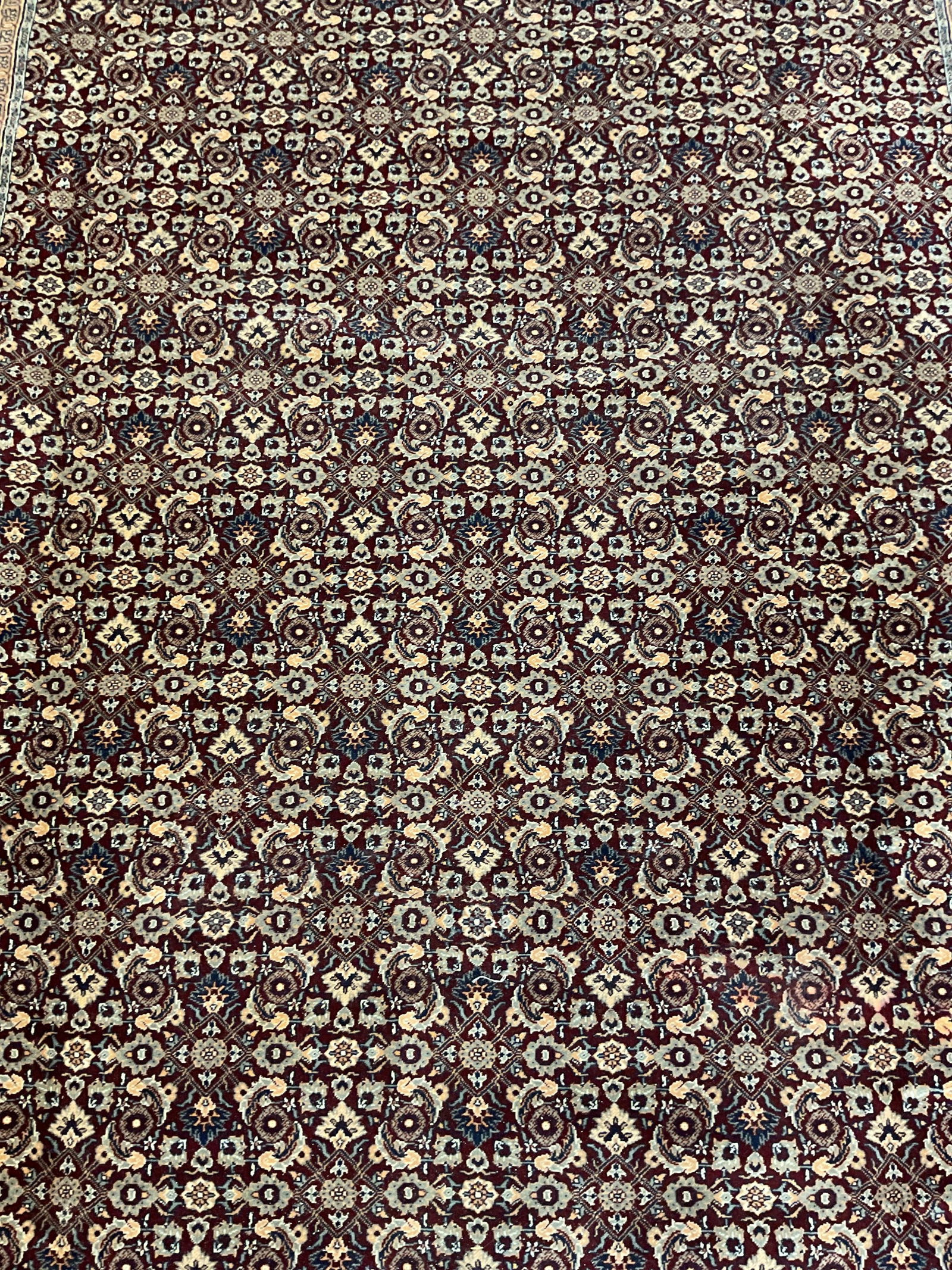 Kara Shah Red Feraghan Wool Area Rug, Belgium: Signed Kara Shah wool worsted pile area rug. Made in Belgium. Feraghan pattern in red. Ornate geometric medallion. Measures approx 8 ft 2 inches x 11 ft 6 inches. Wear including blemishes. Kara shah r