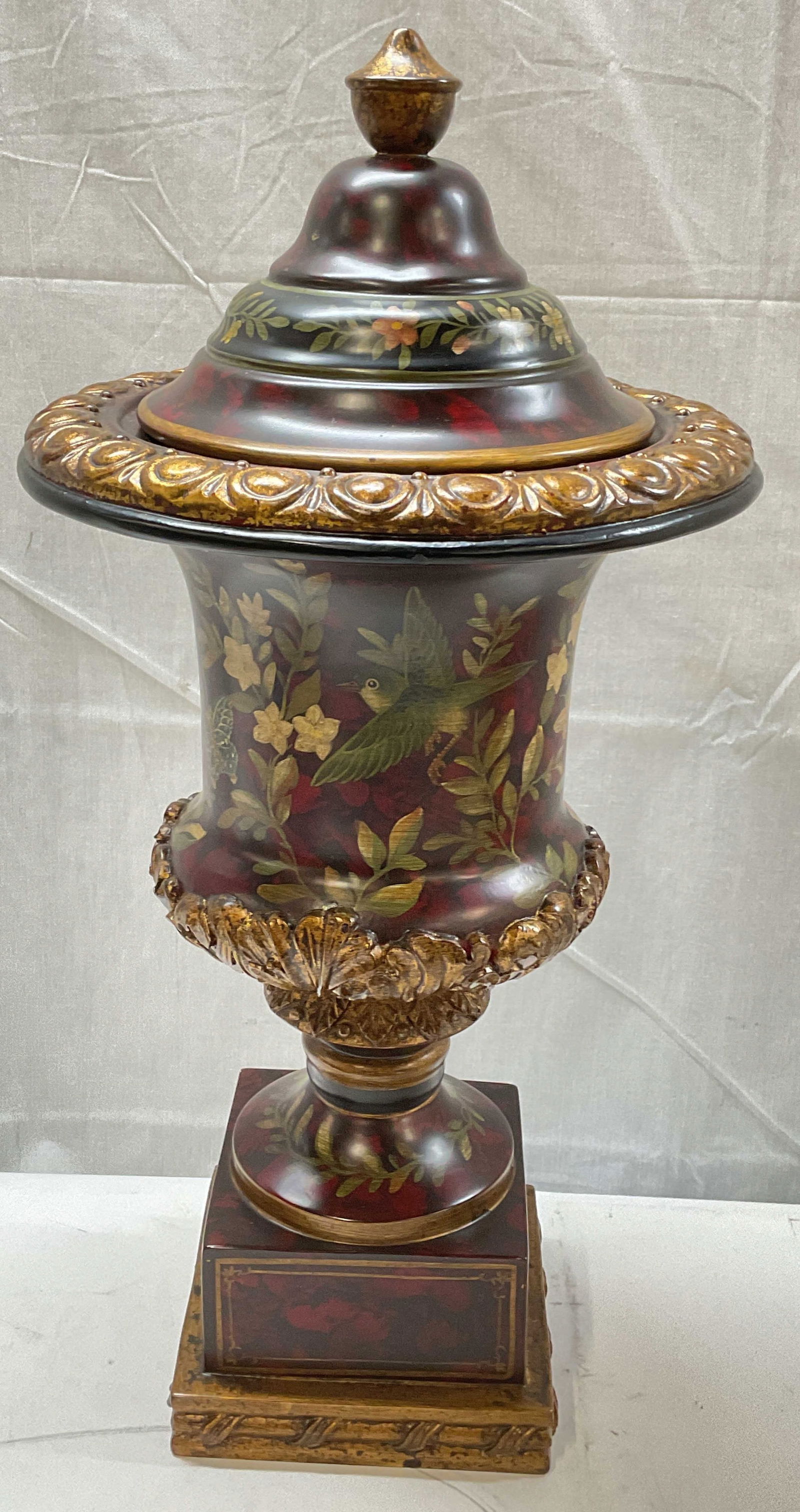 Gilt Lacquered Floral Pedestal Urn 22 In T (1 of 7)