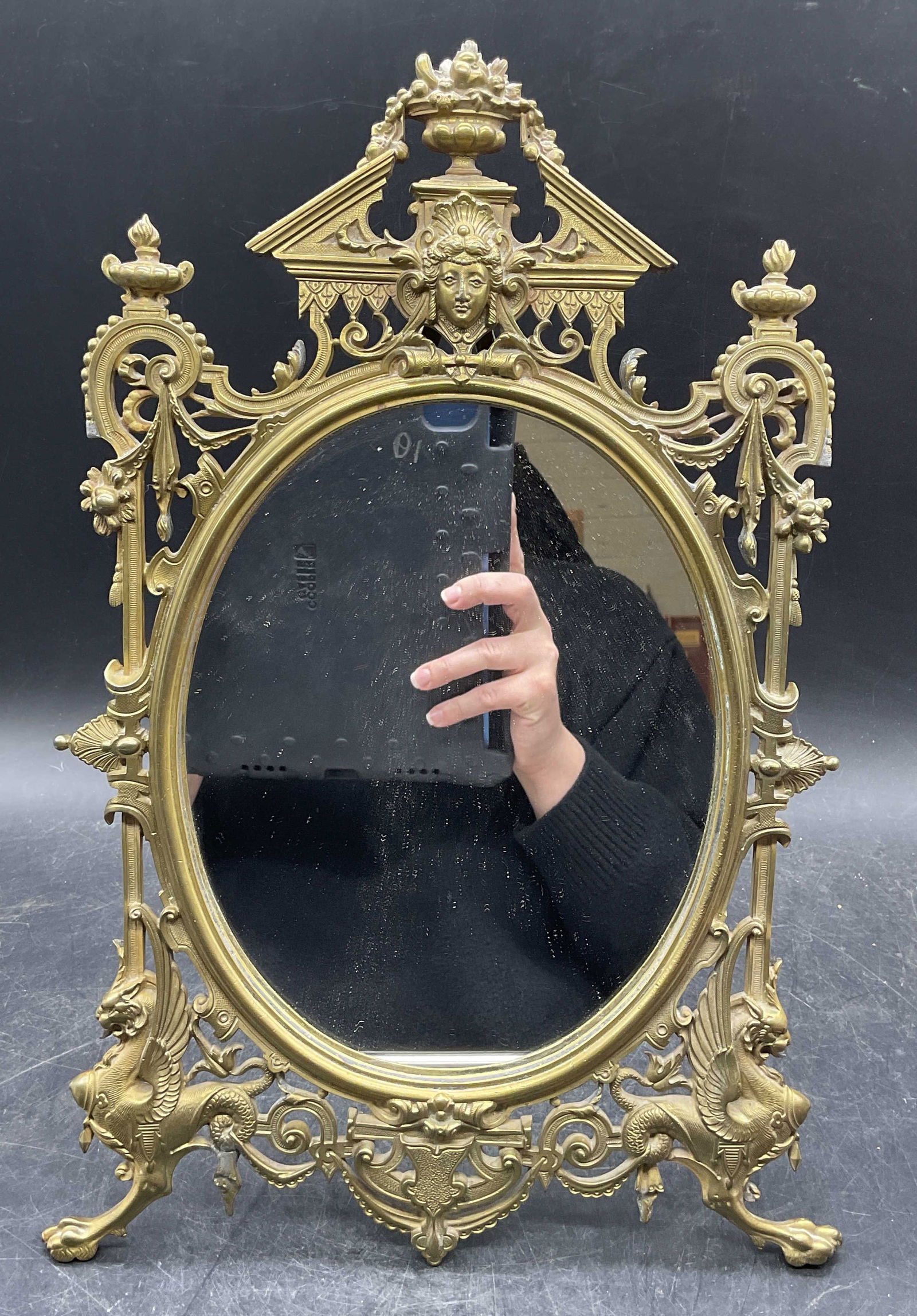 Vintage Ornate Classical Brass Table Mirror (1 of 6)