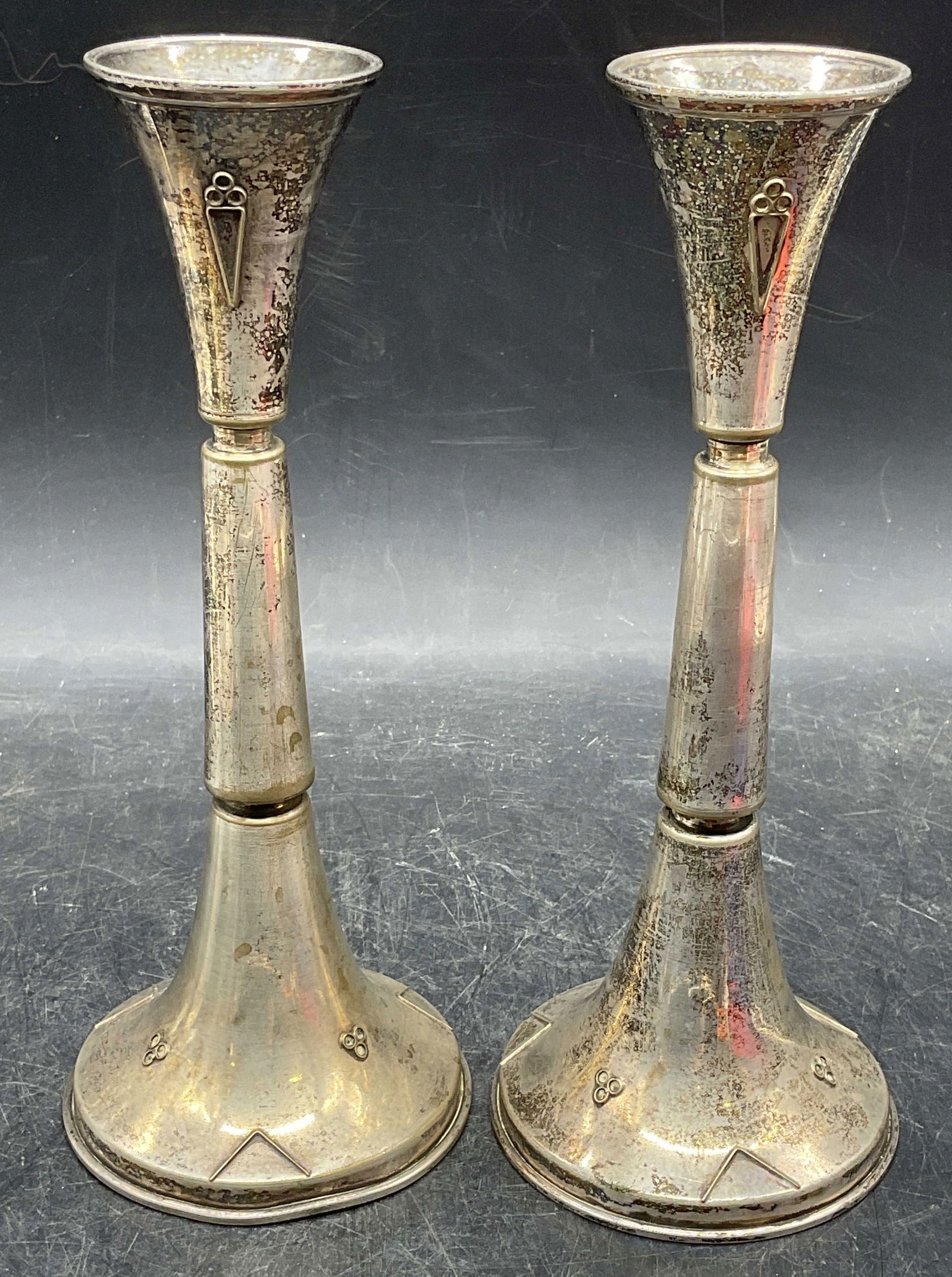 Pair Silver Plated Shabbat Candle Holders, Israel (1 of 6)