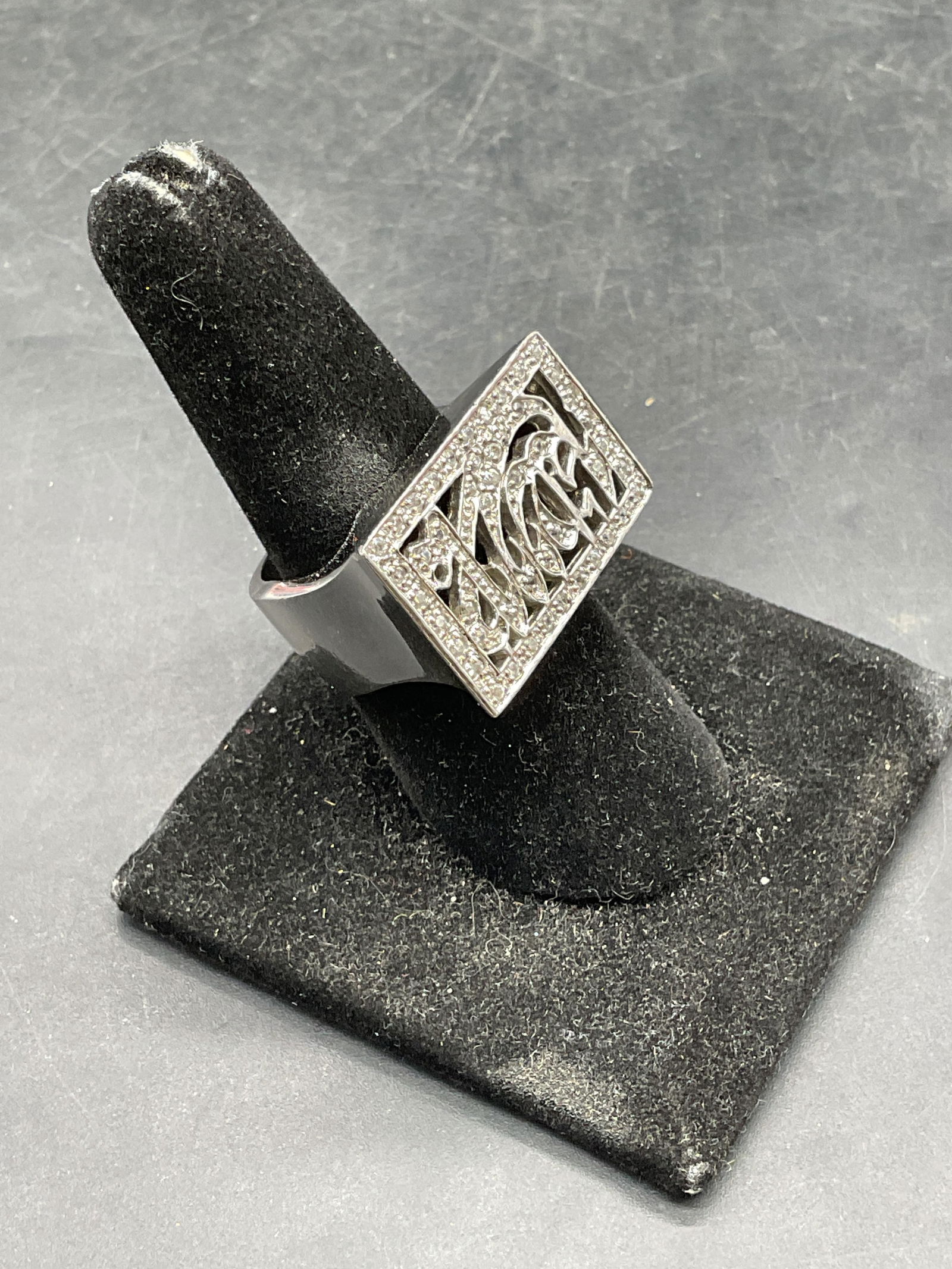 Sterling Silver Crystal Calligraphy Ring - 2