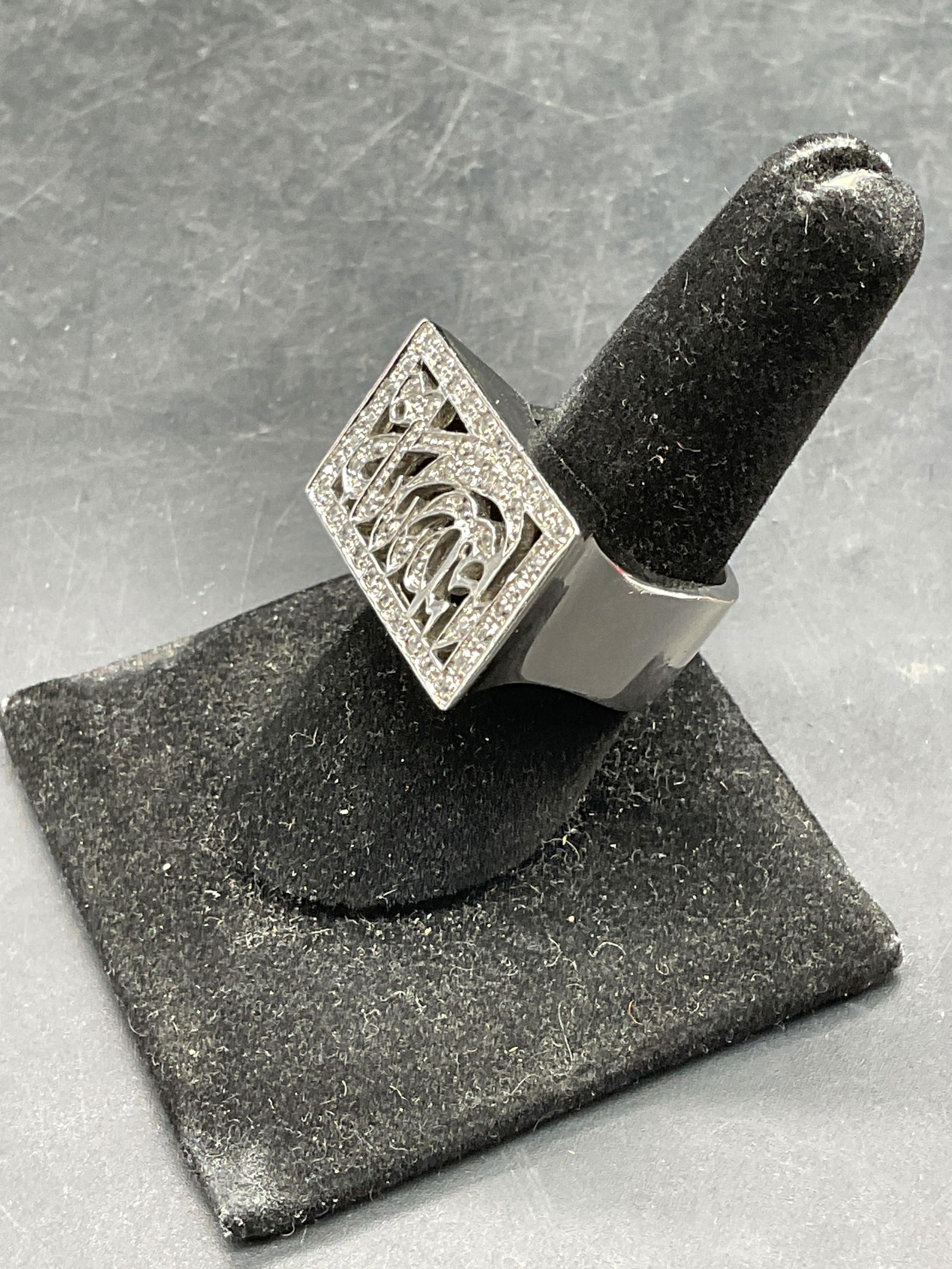 Sterling Silver Crystal Calligraphy Ring - 3