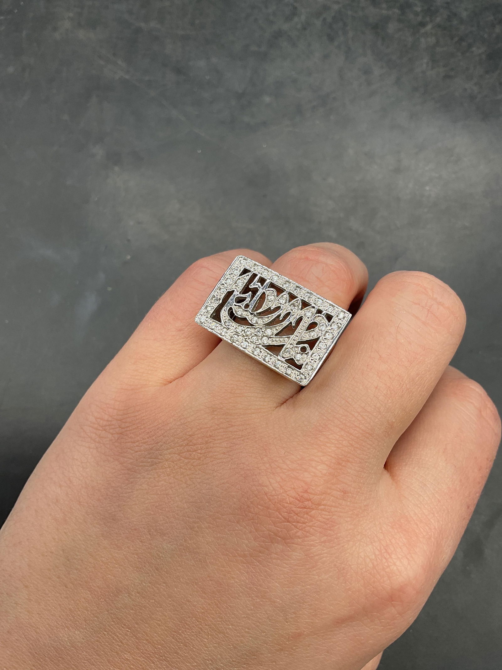 Sterling Silver Crystal Calligraphy Ring - 6