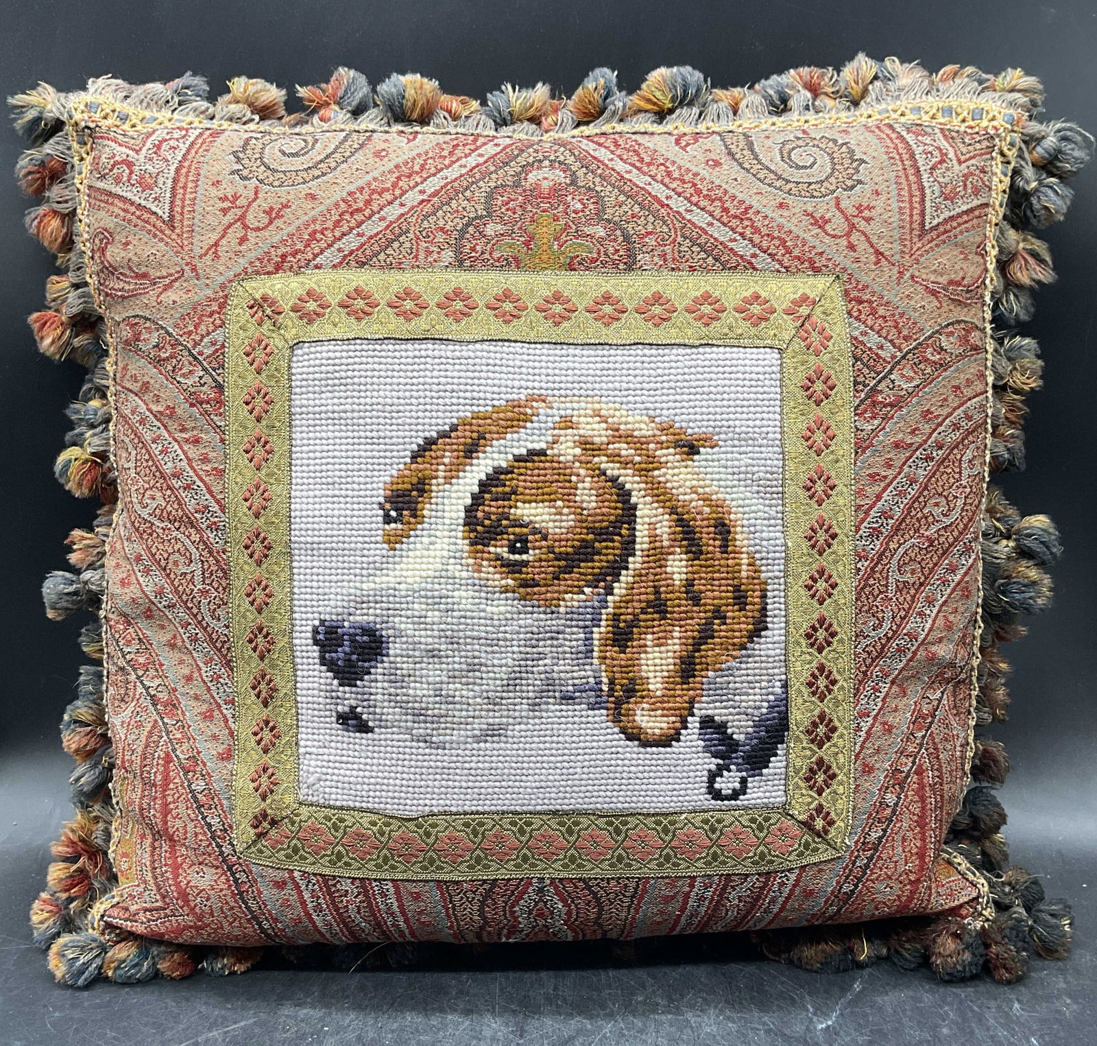 Paisley Needlepoint Dog Tassel Pillow (1 of 6)