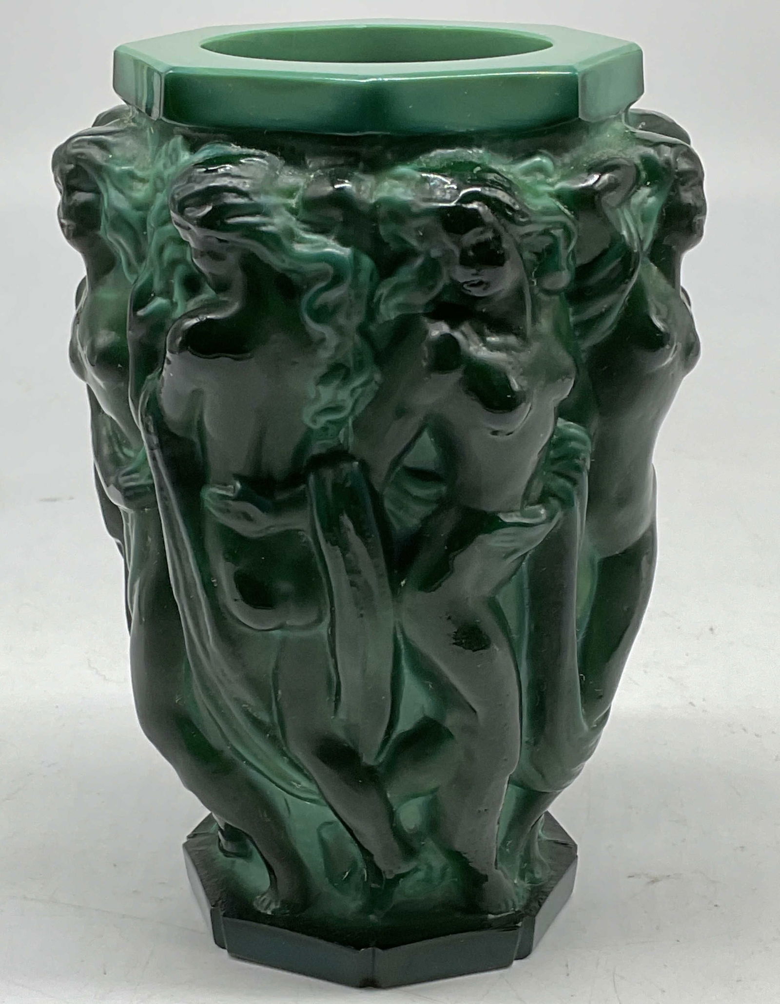 Lalique Malachite Glass Bacchantes Vase, France (1 of 6)
