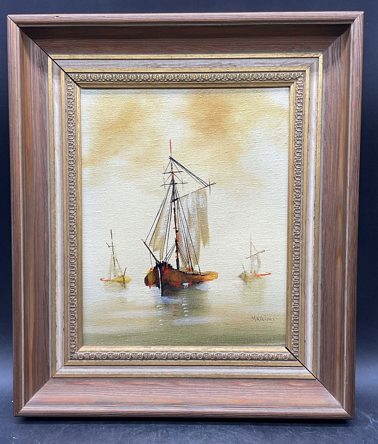 Signed Marini Sailboats Maritime Oil Painting (1 of 6)