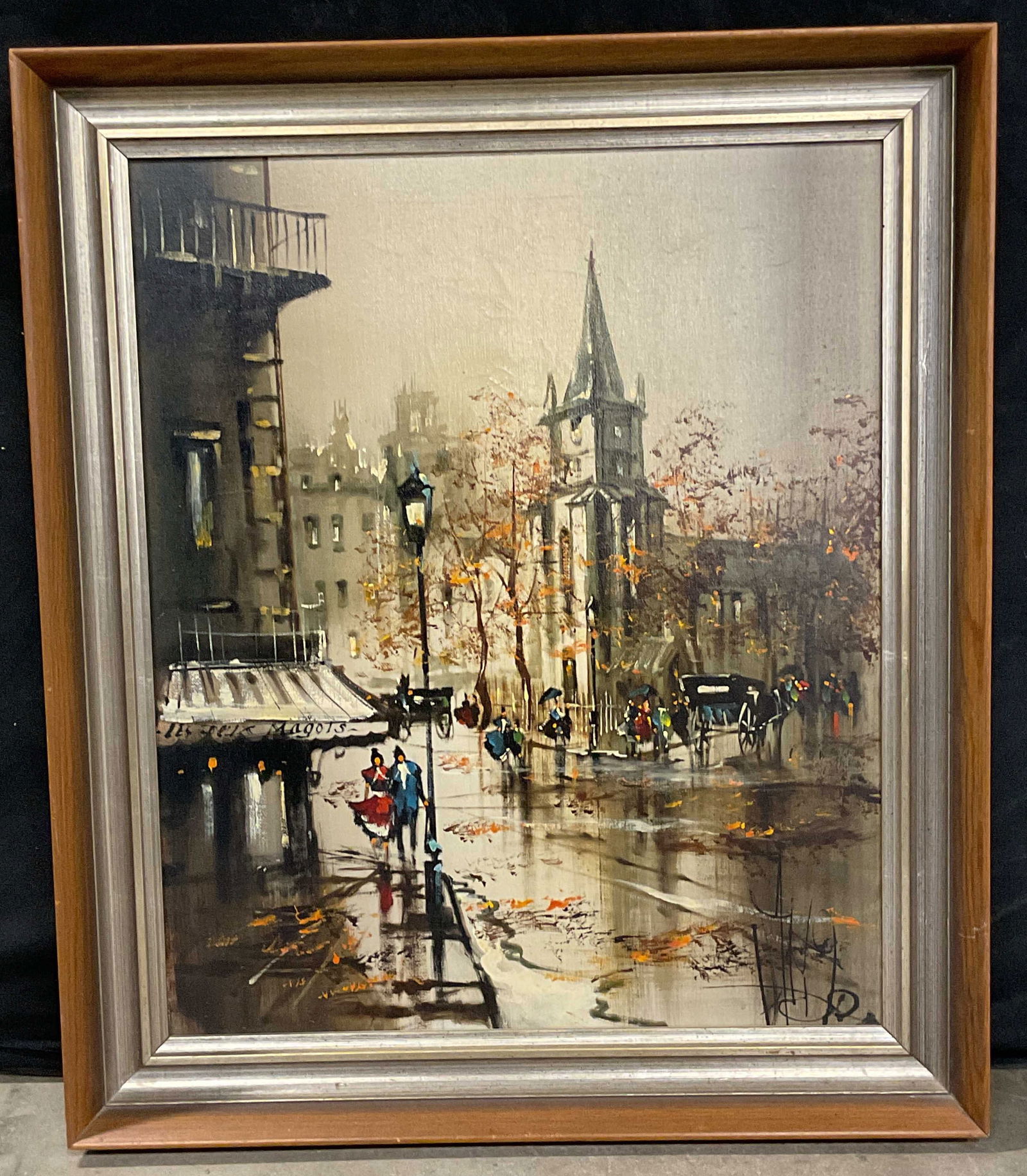 Signed Paris Street Scene Oil Painting 28in (1 of 6)