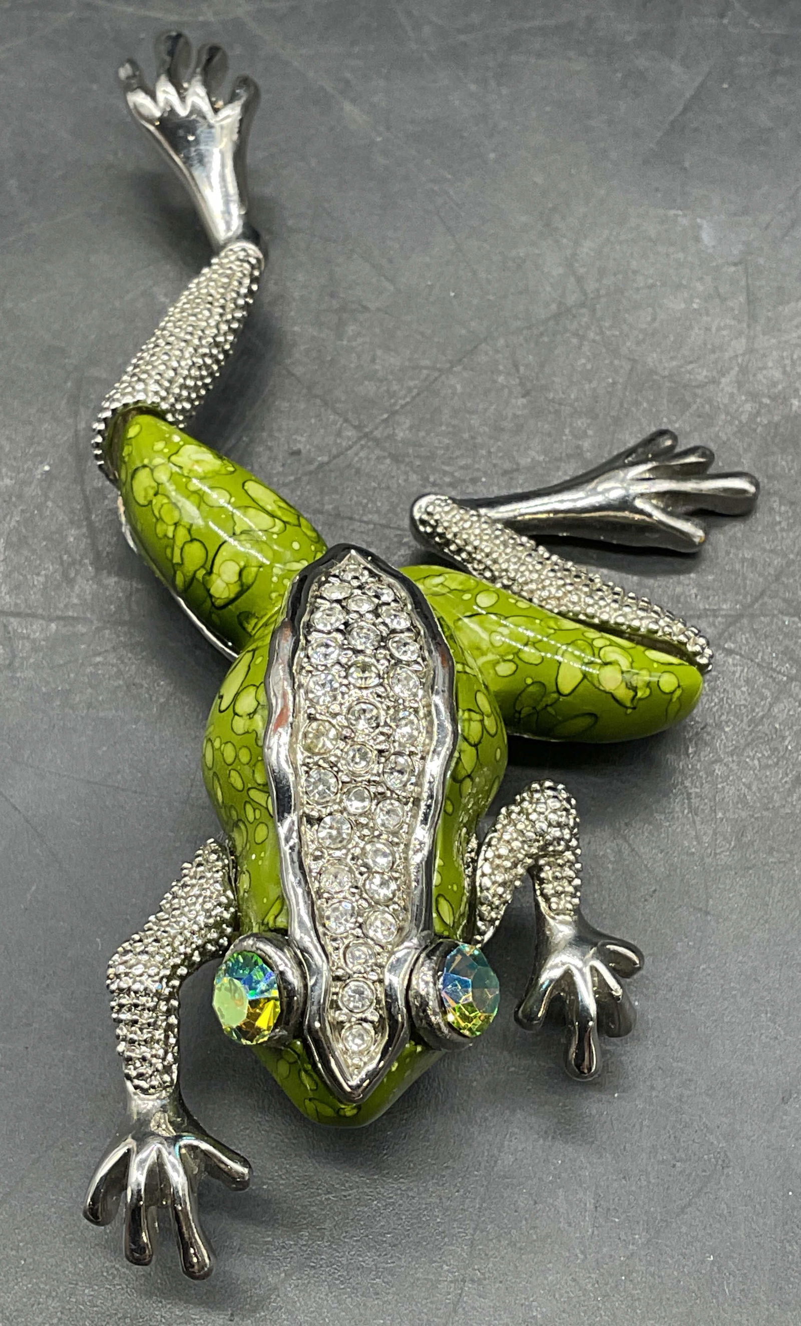 Silver Tone Crystal Frog Statement Brooch (1 of 6)