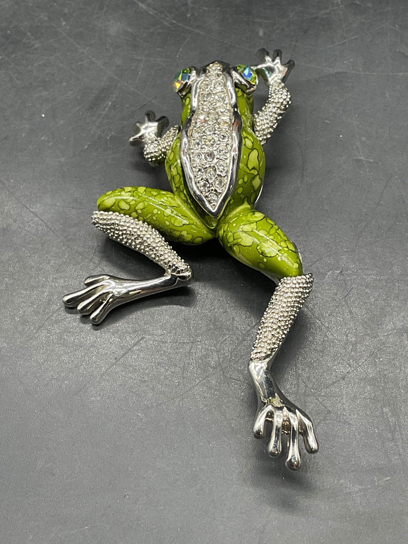 Silver Tone Crystal Frog Statement Brooch - 2