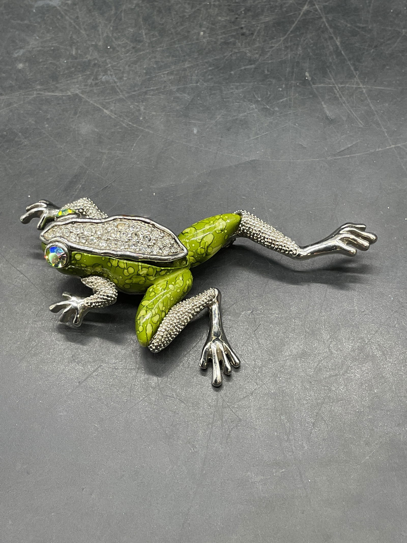 Silver Tone Crystal Frog Statement Brooch - 3