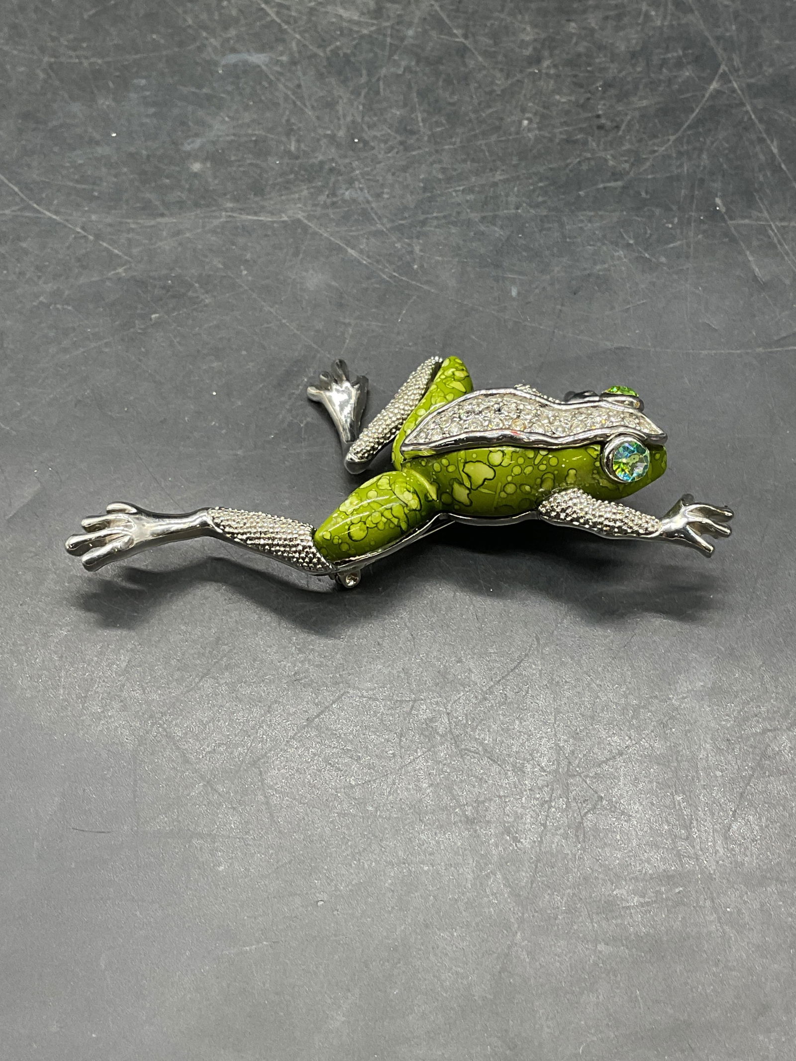 Silver Tone Crystal Frog Statement Brooch - 4