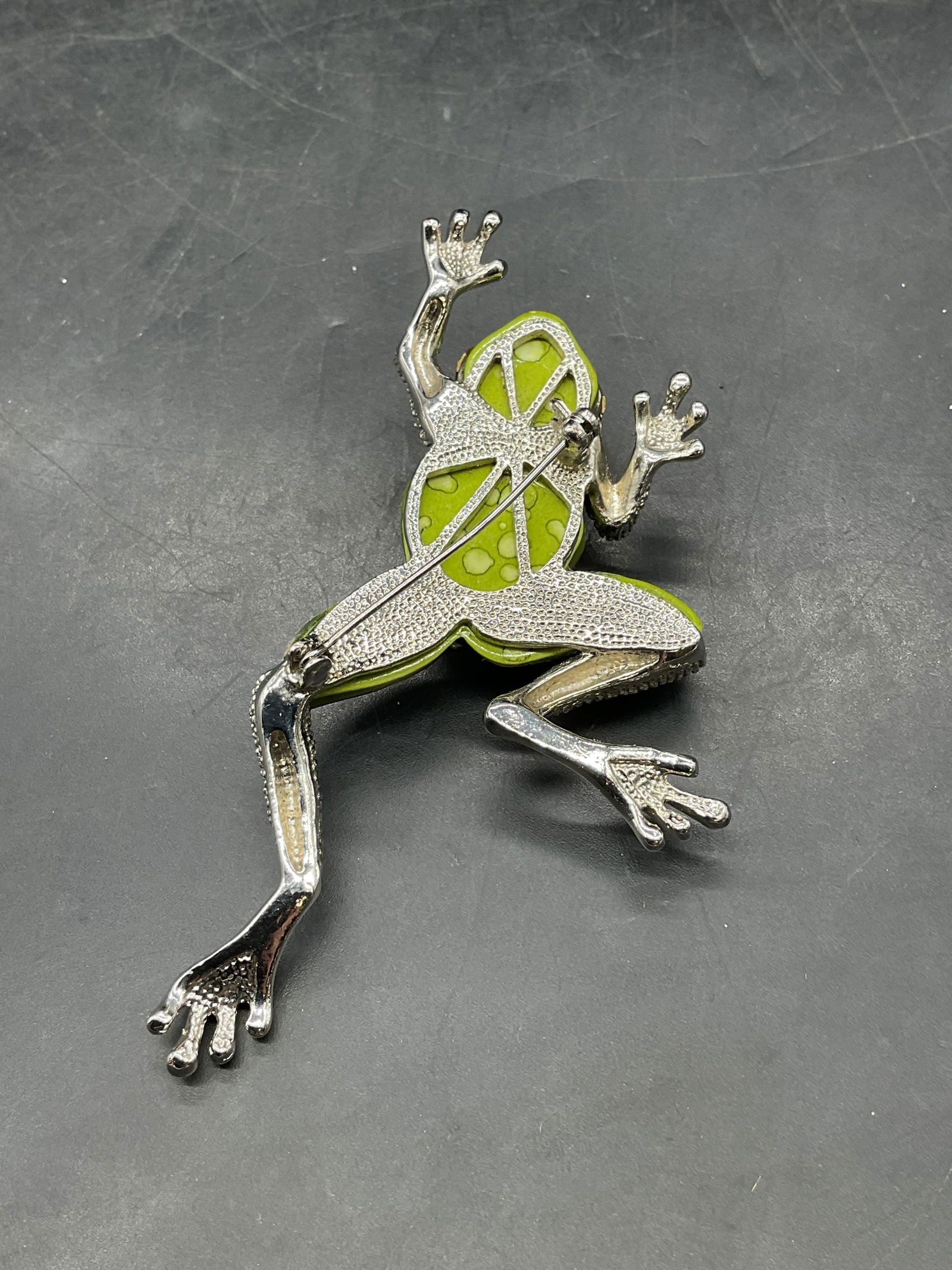 Silver Tone Crystal Frog Statement Brooch - 5