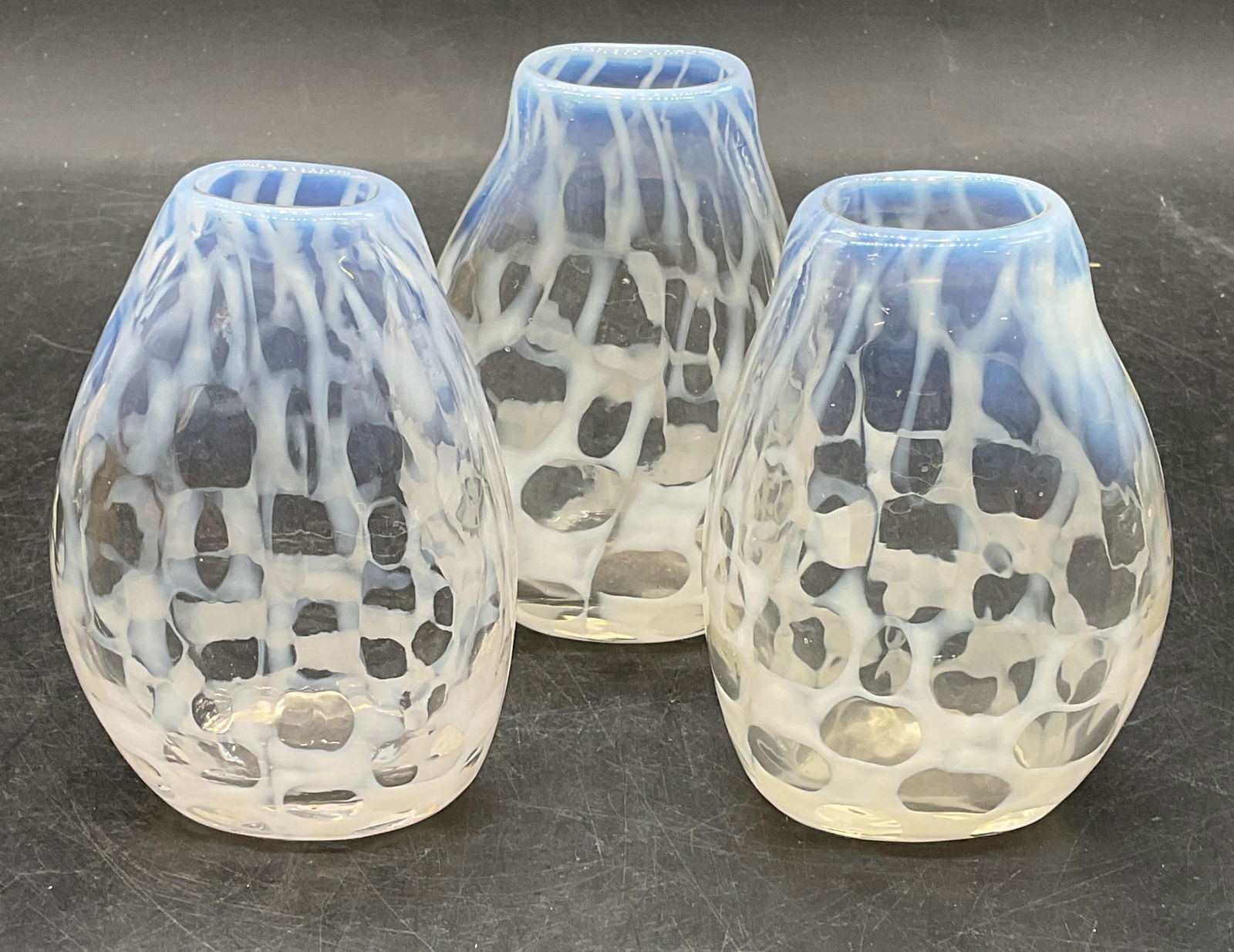 Set 3 Opalescent Abstract Art Glass Vases (1 of 6)