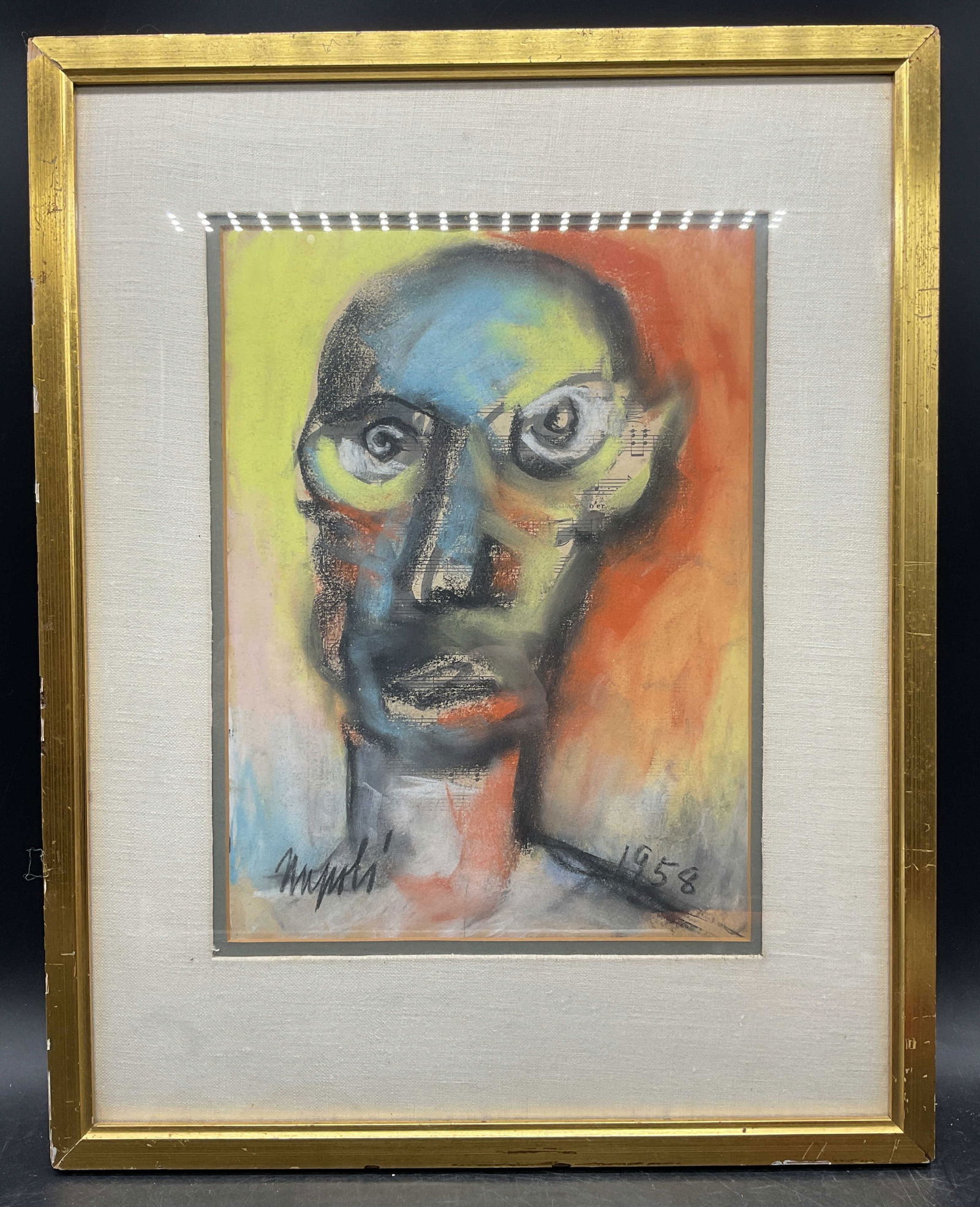 Signed Portrait of a Man Mixed Media Painting (1 of 6)