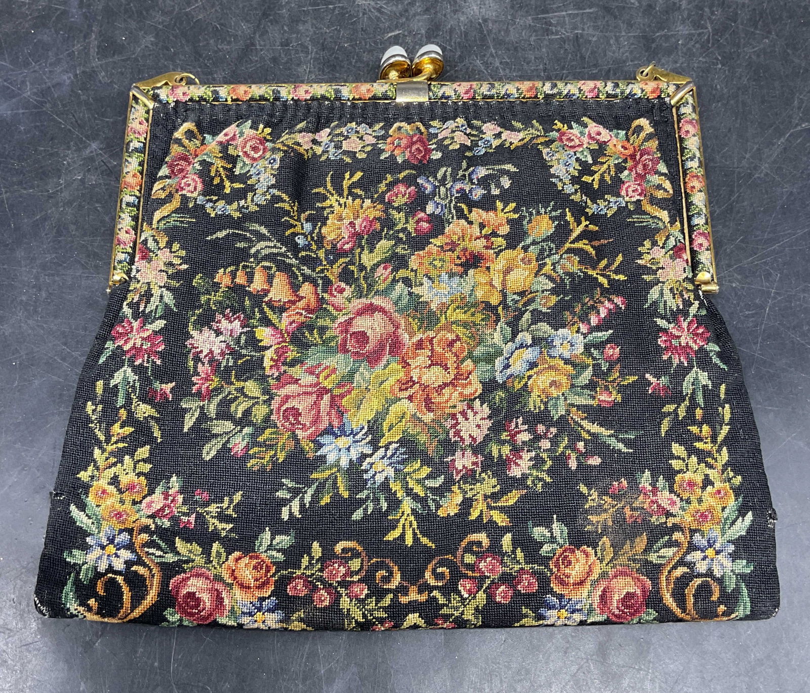 Vintage Floral Needlepoint Tapestry Handbag (1 of 6)