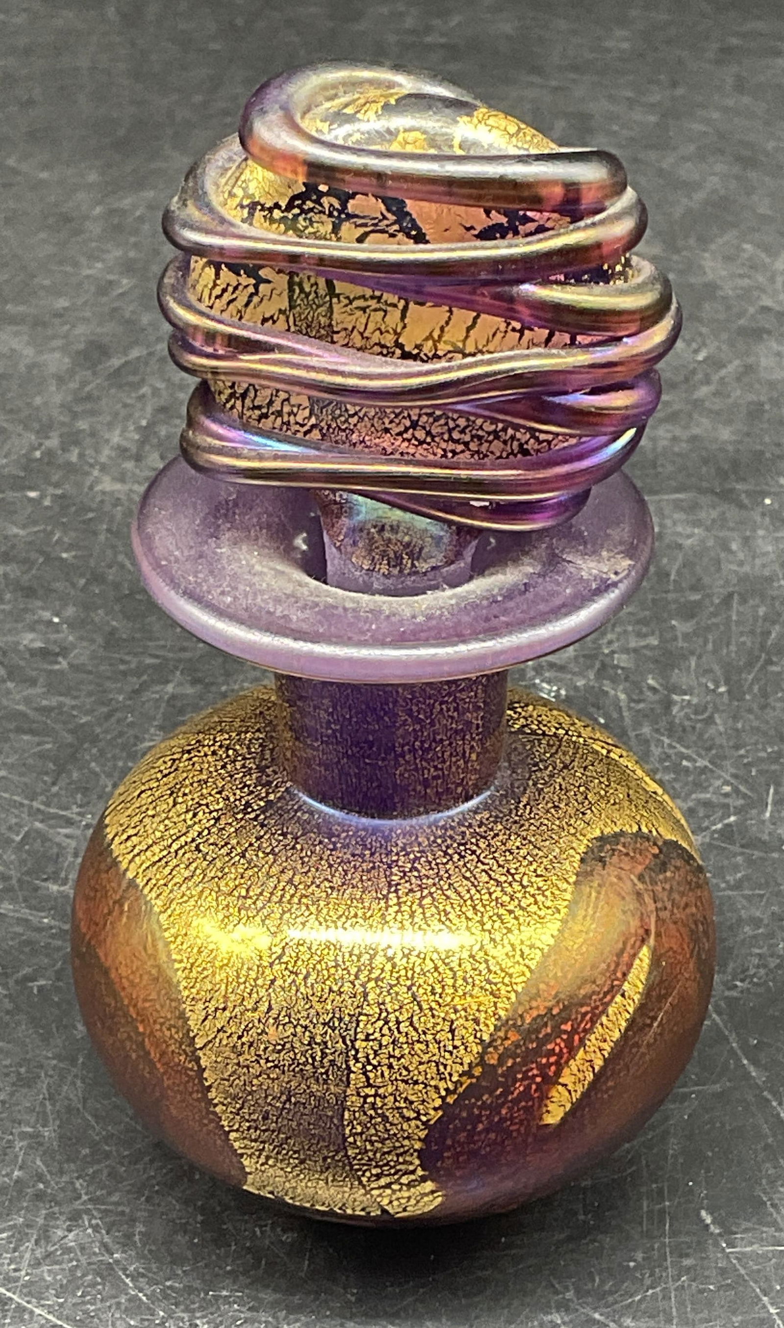 Signed IG Purple Gold Art Glass Perfume Bottle (1 of 6)